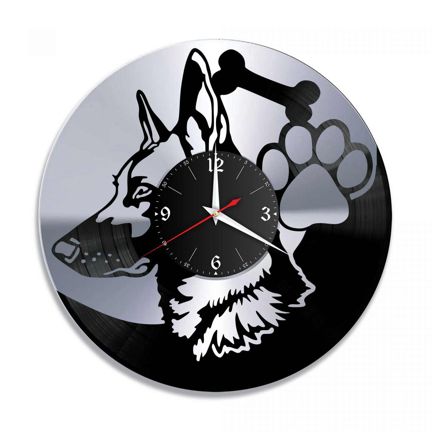 Часы настенные "Собака, серебро" из винила, №1 VC-10726-2