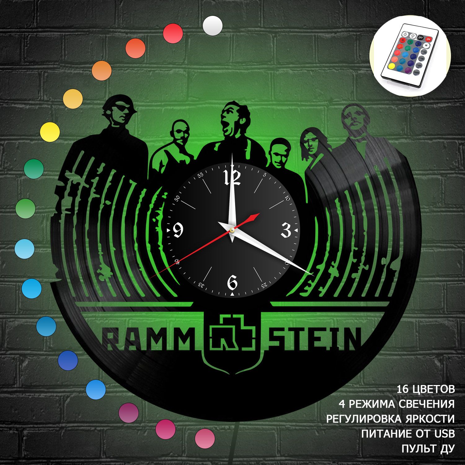 Часы с подсветкой "группа Rammstein" из винила, №4 VC-10148-RGB