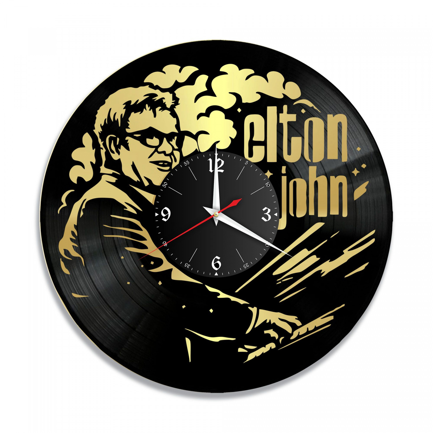 Часы настенные "Элтон Джон (Elton John), золото" из винила, №1 VC-10244-1
