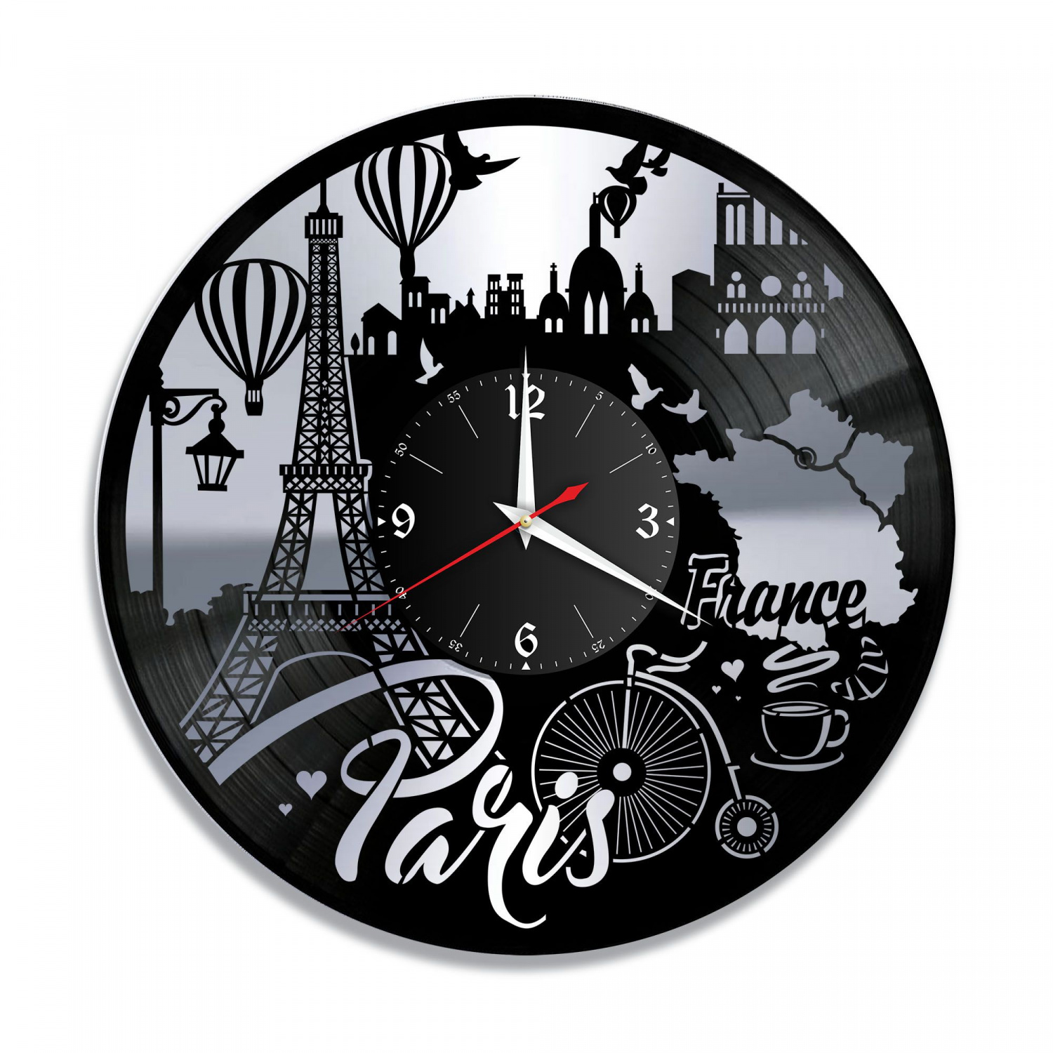 Часы настенные "город Париж, серебро" из винила, №6 VC-10486-2