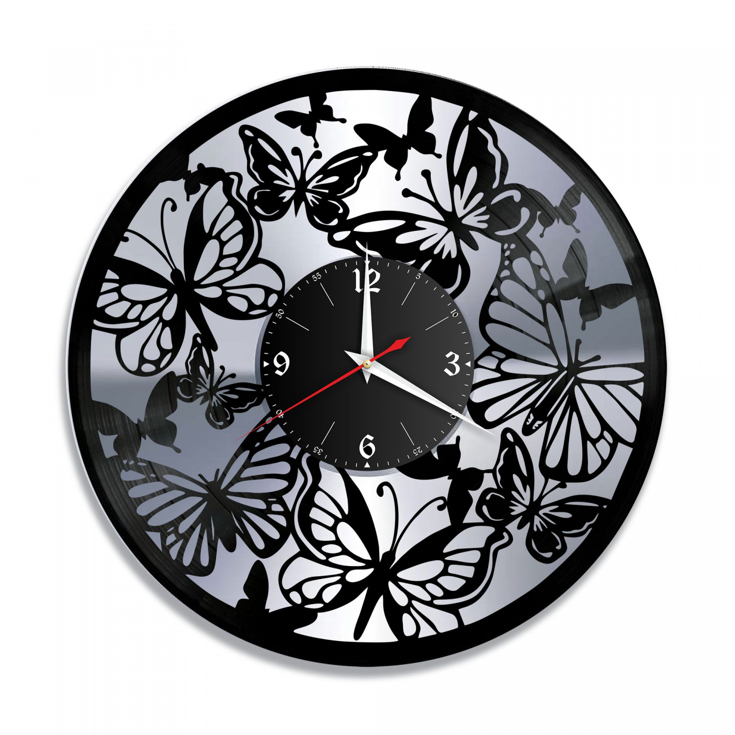 Часы настенные "Бабочки, серебро" из винила, №1 VC-10847-2