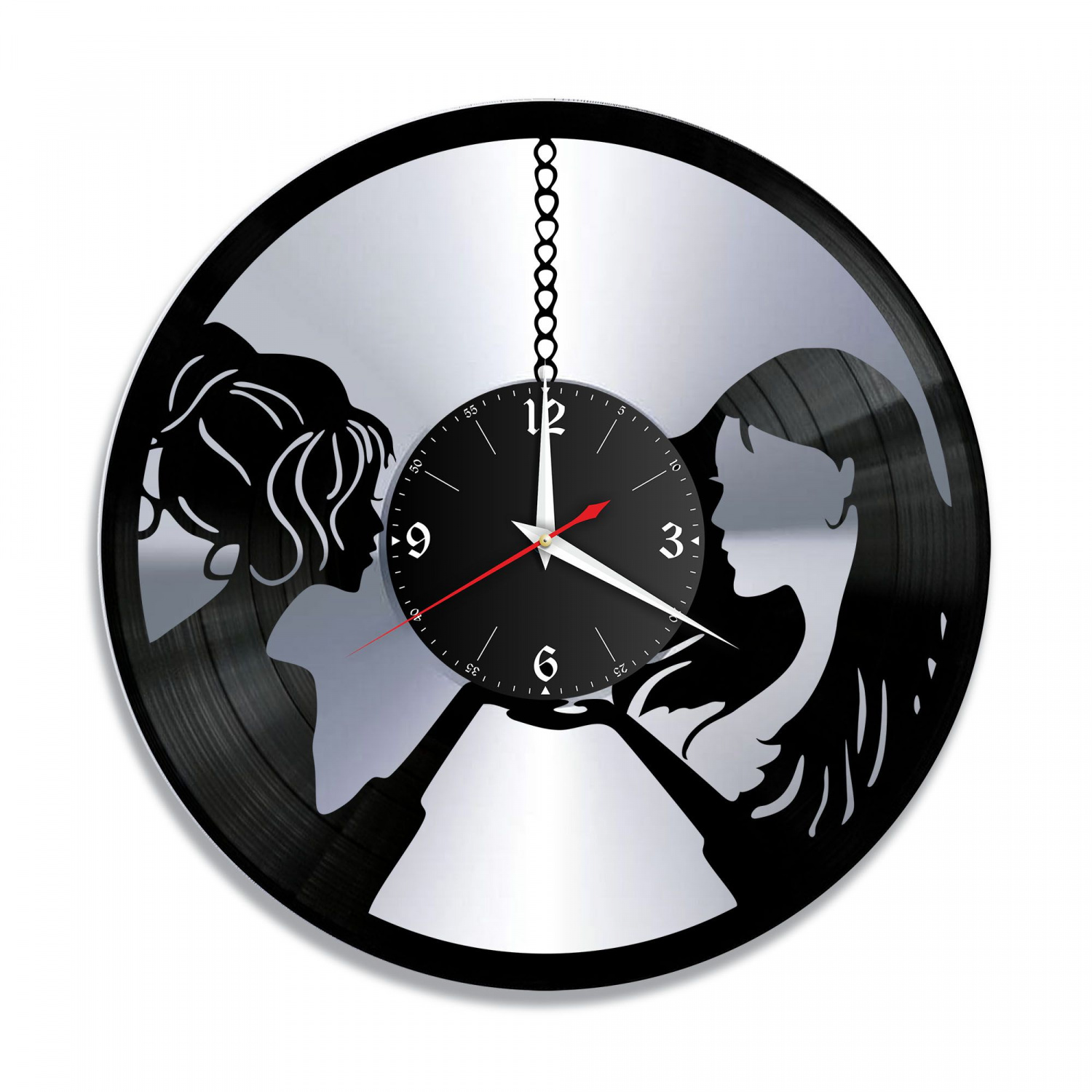 Часы настенные "2 девушки, серебро" из винила, №1 VC-10682-2