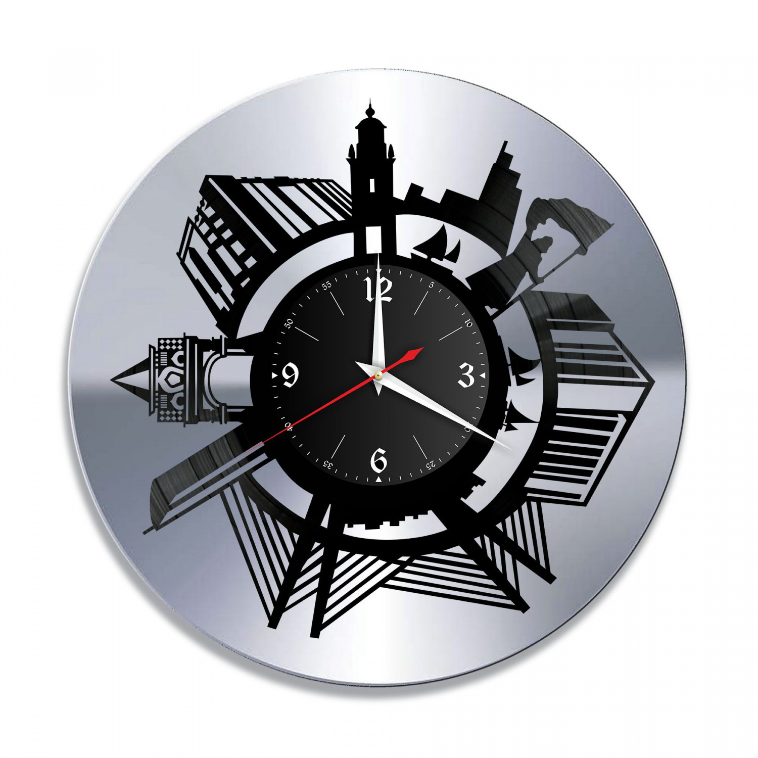 Часы настенные "Владивосток, серебро" из винила, №1 VC-10494-2