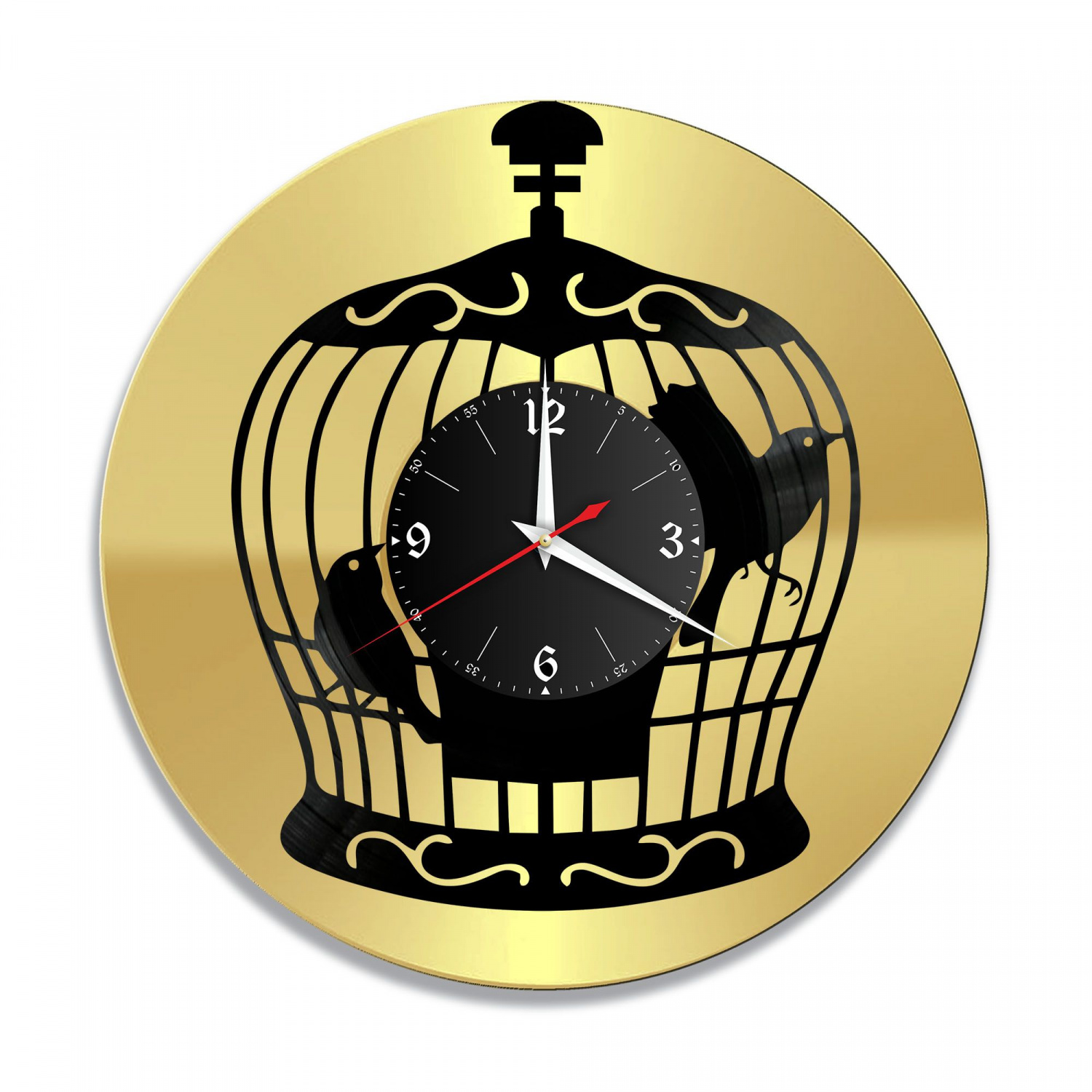 Часы настенные "Птицы в клетке, золото" из винила, №1 VC-10945-1