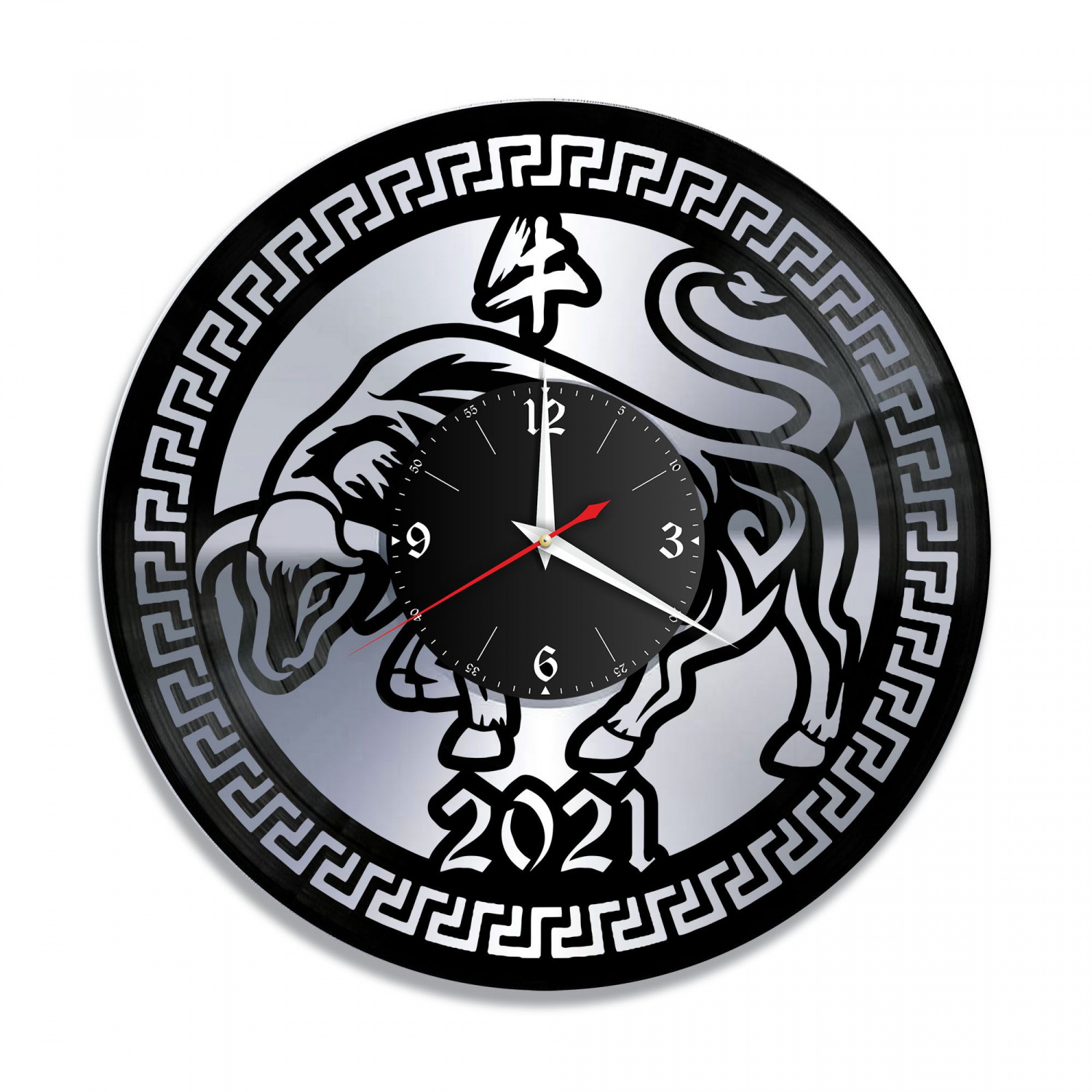 Часы настенные "Новый год 2021 (Бык), серебро" из винила, №2 VC-10666-2