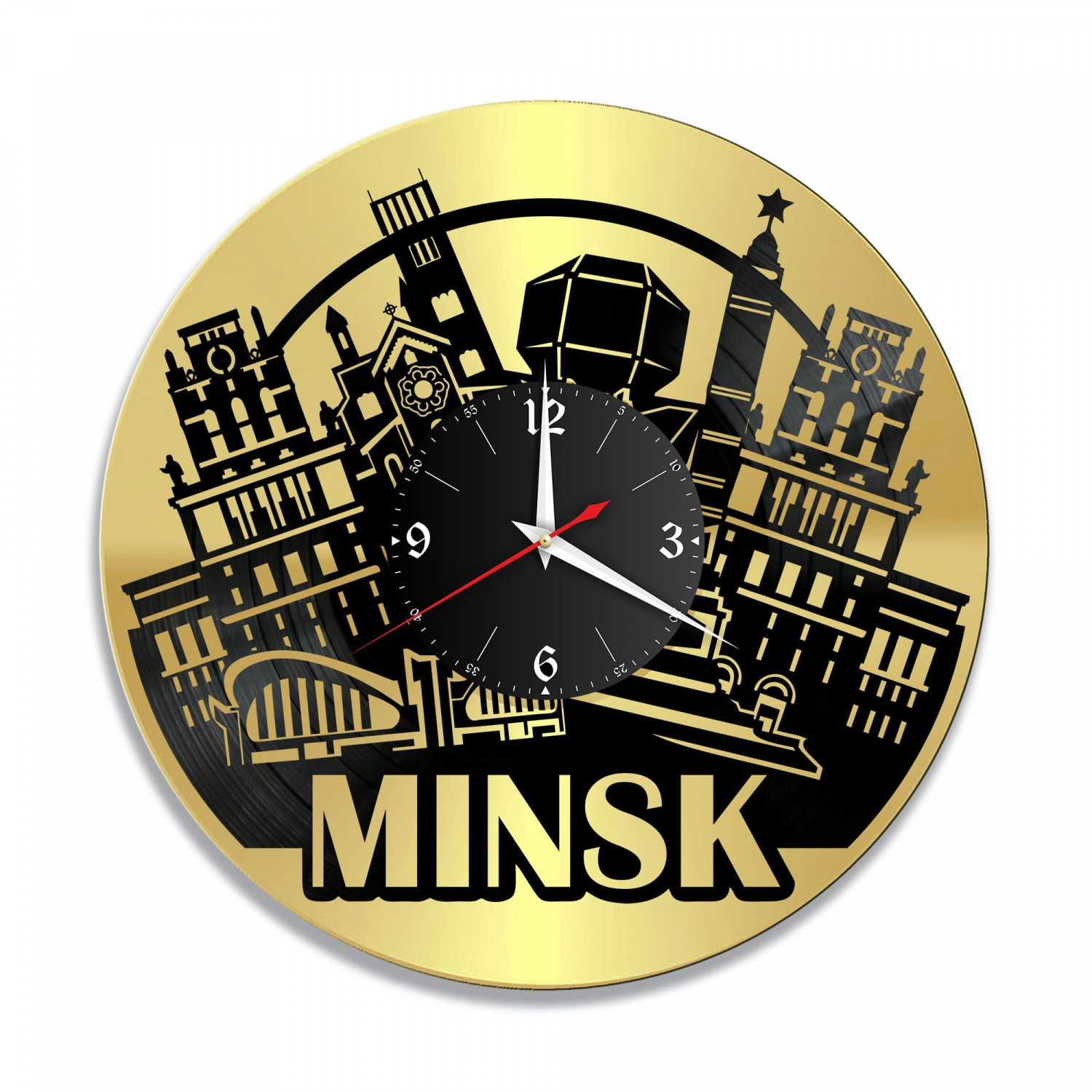 Часы настенные "город Минск EN, золото" из винила, №2 VC-10462-1