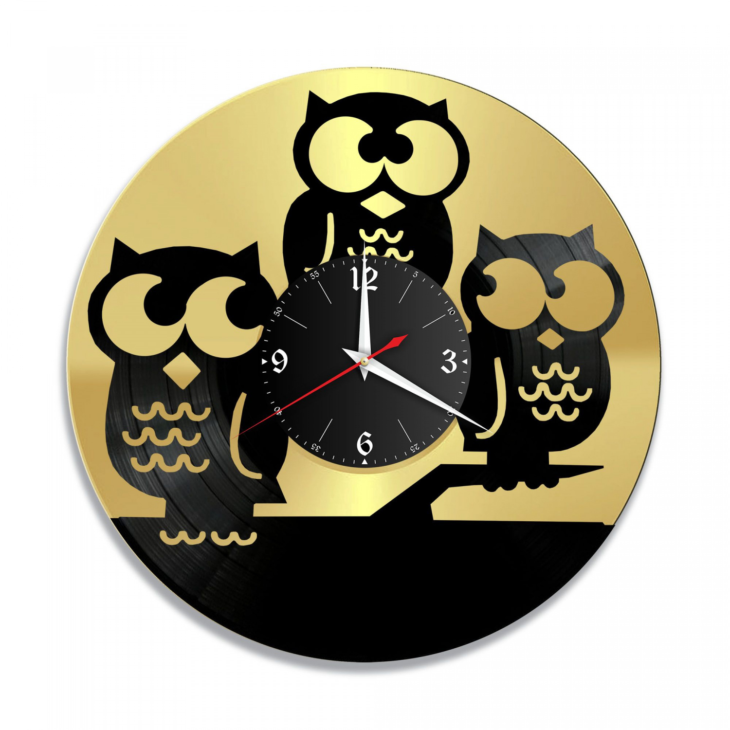 Часы настенные "Совы, золото" из винила, №2 VC-10731-1