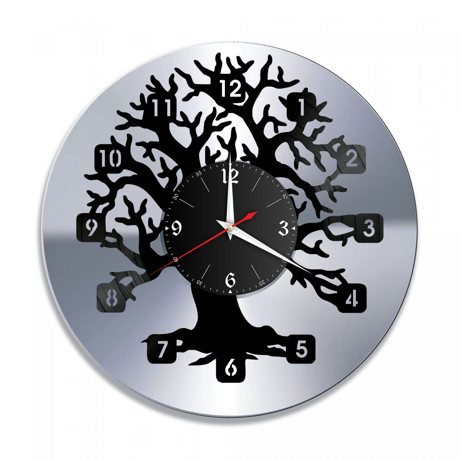 Часы настенные "Цифры (дерево), серебро" из винила, №12 VC-10768-2