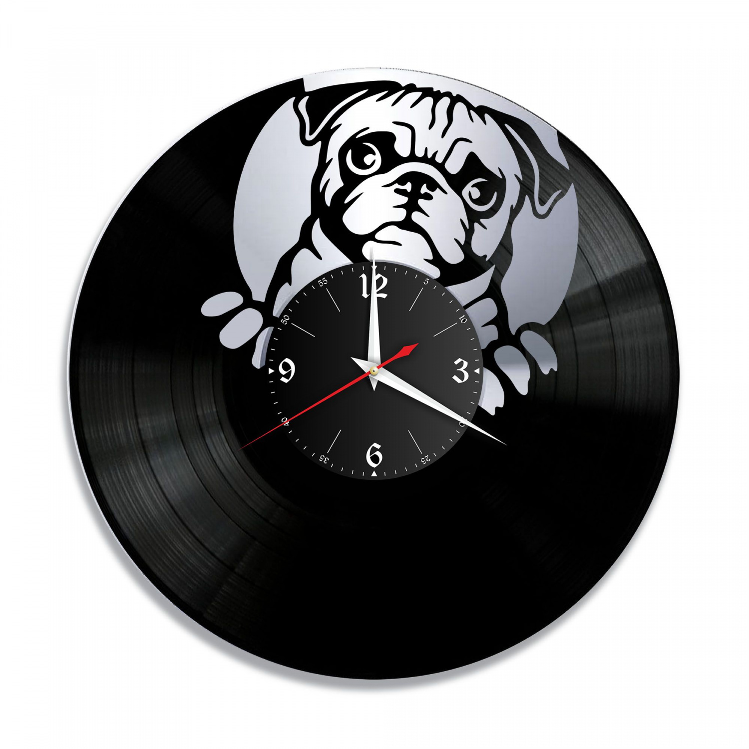 Часы настенные "Собака (Мопс), серебро" из винила, №7 VC-11020-2