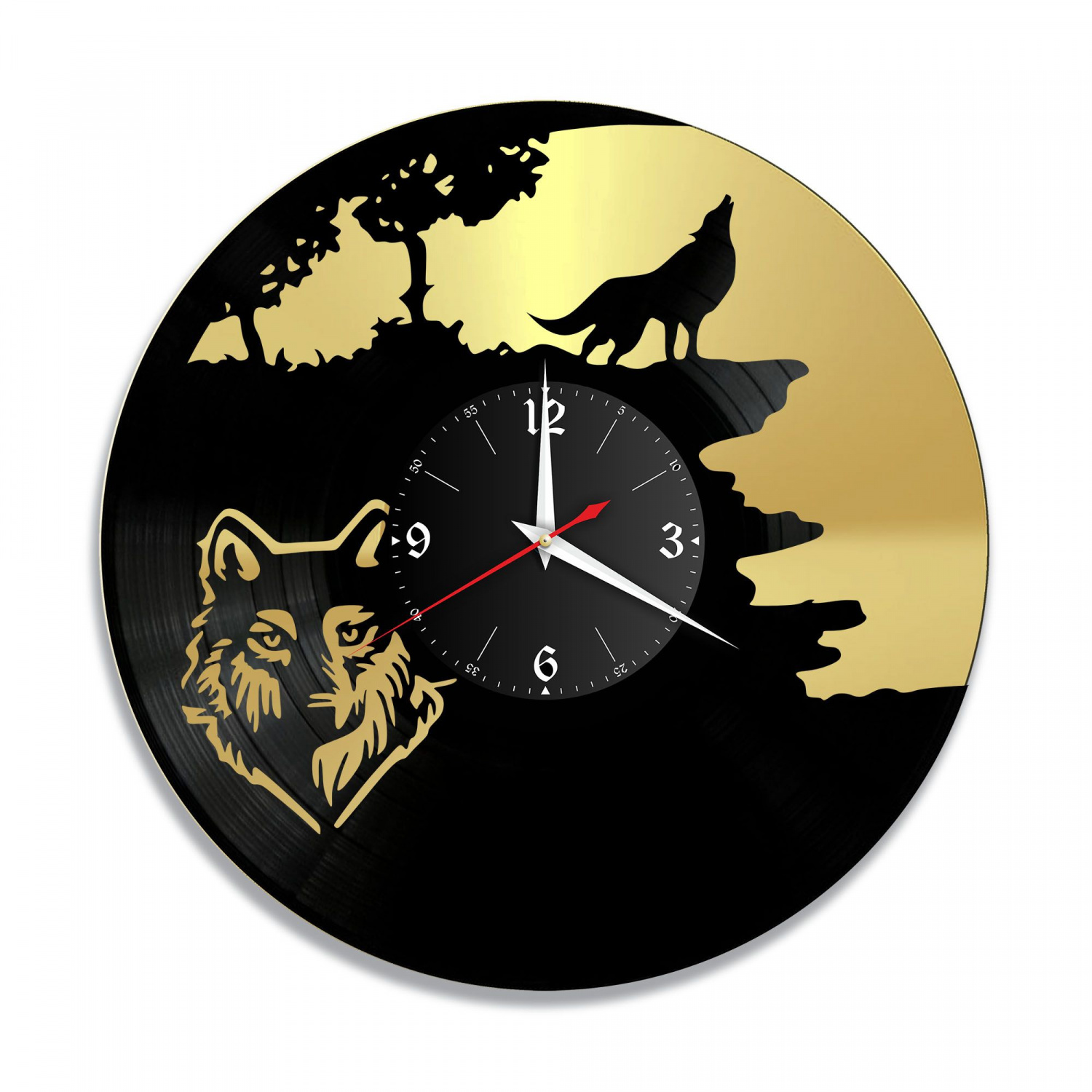 Часы настенные "Волк, золото" из винила, №1 VC-10706-1