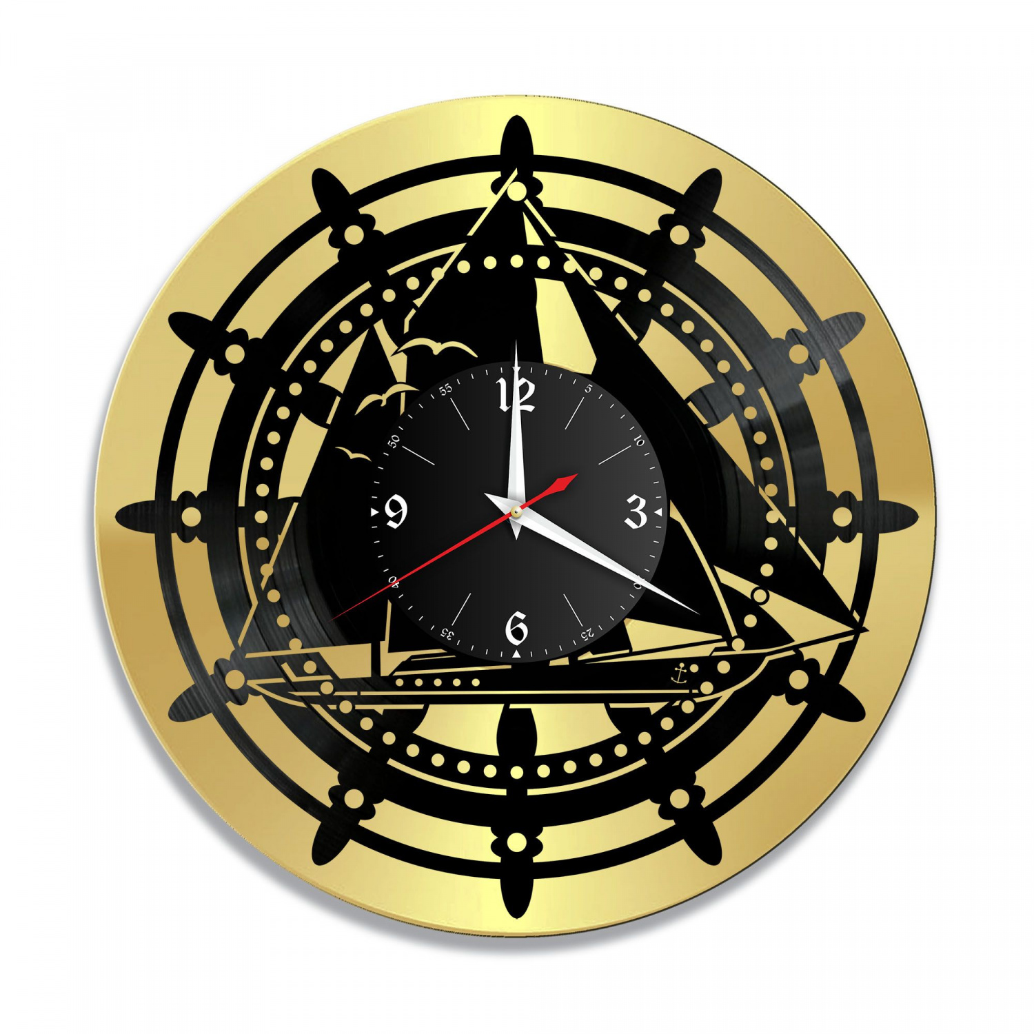 Часы настенные "Море (Штурвал), золото" из винила, №5 VC-11013-1