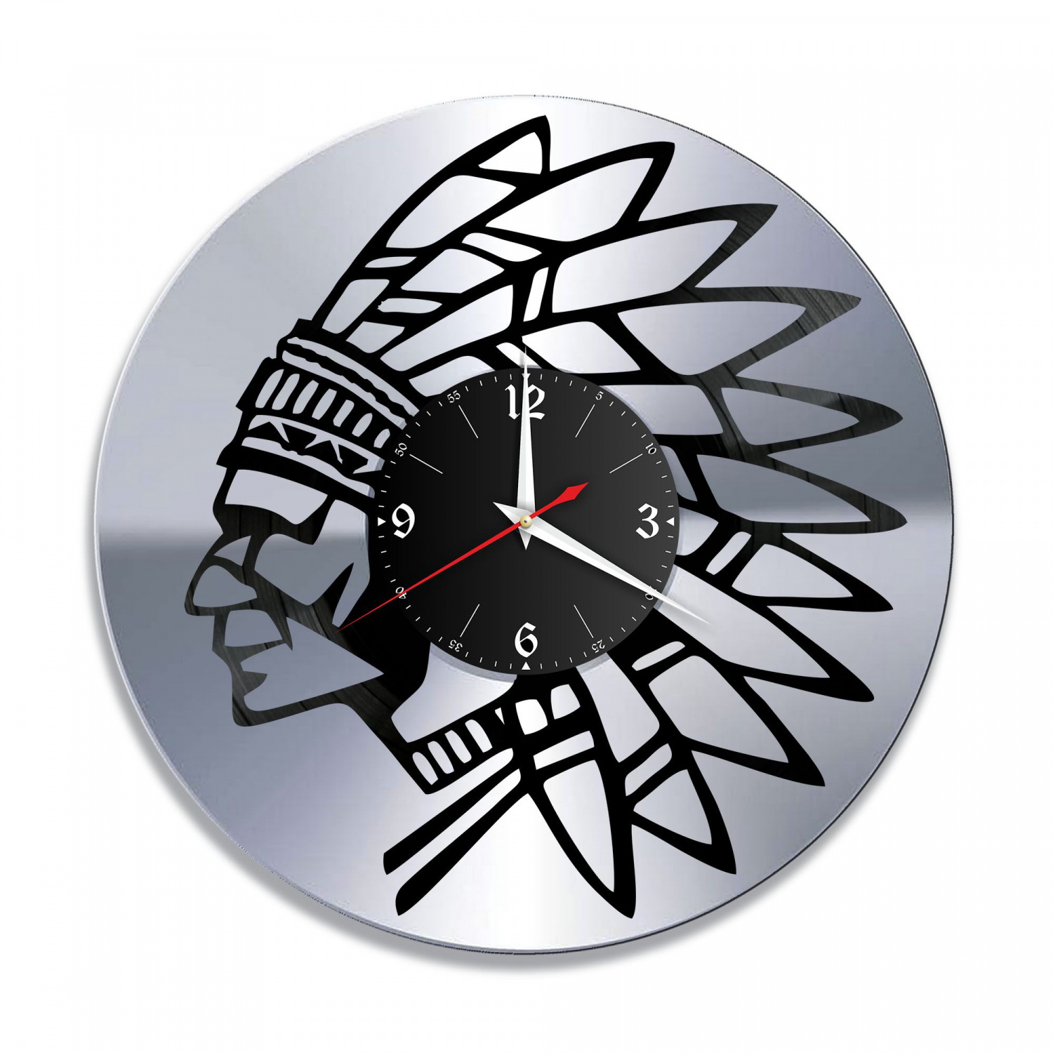 Часы настенные "Индеец, серебро" из винила, №1 VC-10788-2