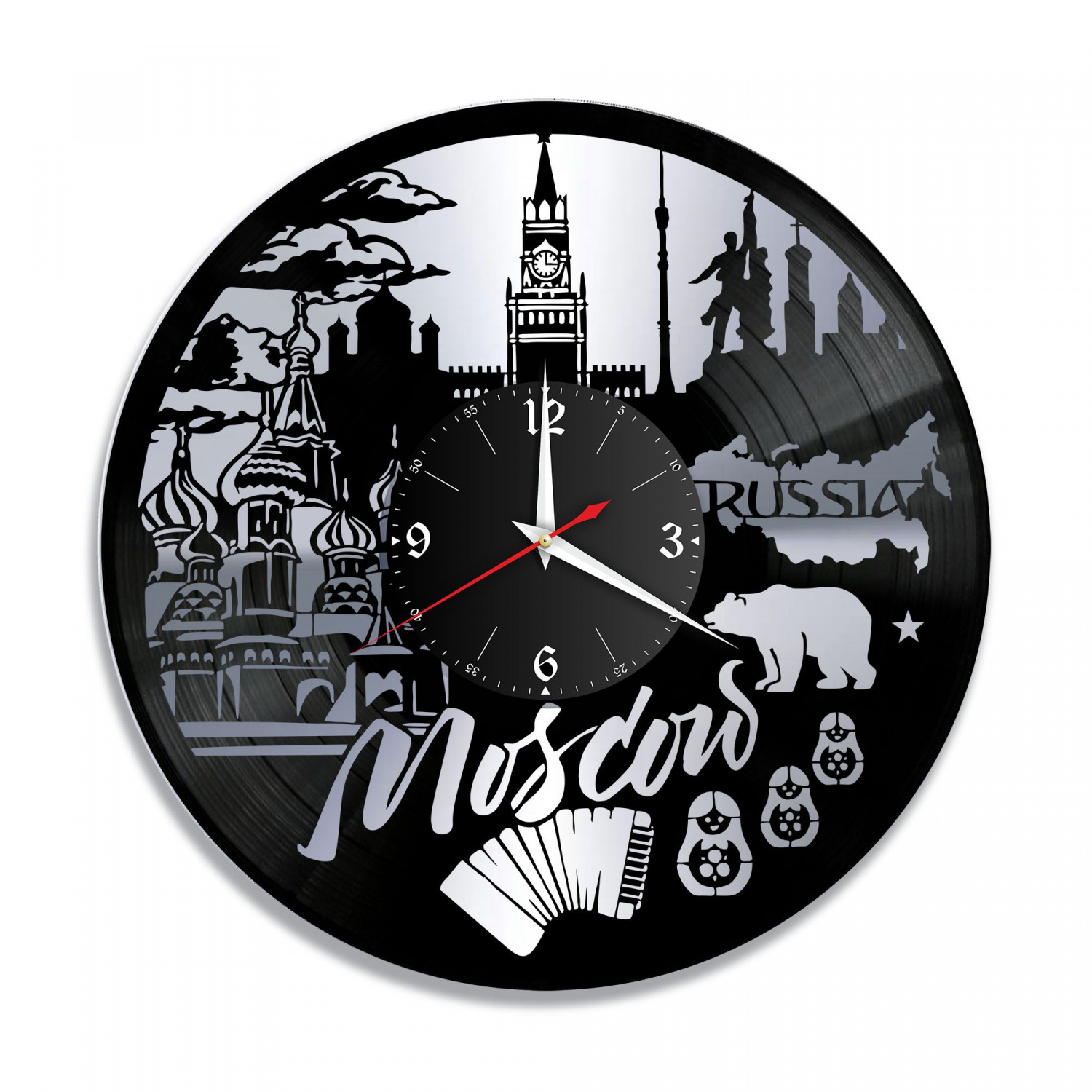 Часы настенные "город Москва, серебро" из винила, №1 VC-10499-2