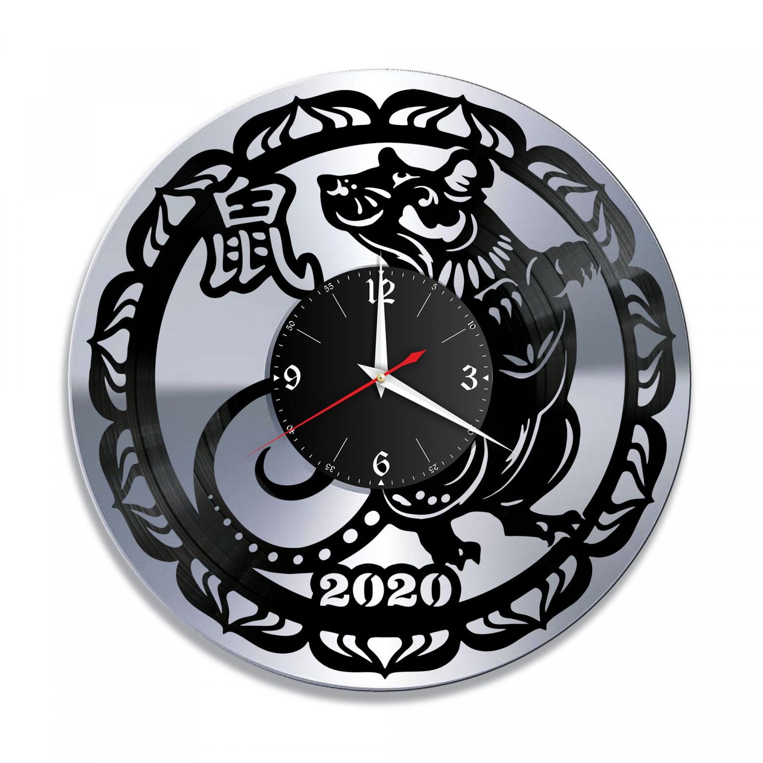 Часы настенные "Новый год 2020 (Крыса), серебро" из винила, №1 VC-10668-2