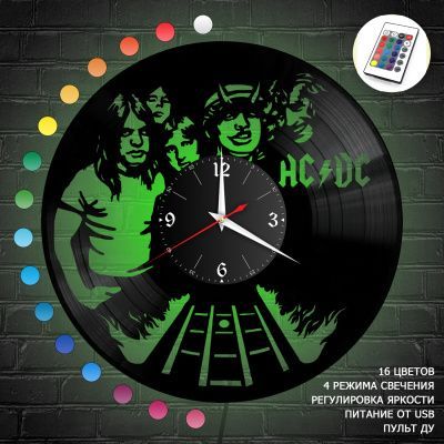 Часы с подсветкой "группа AC DC" из винила, №3