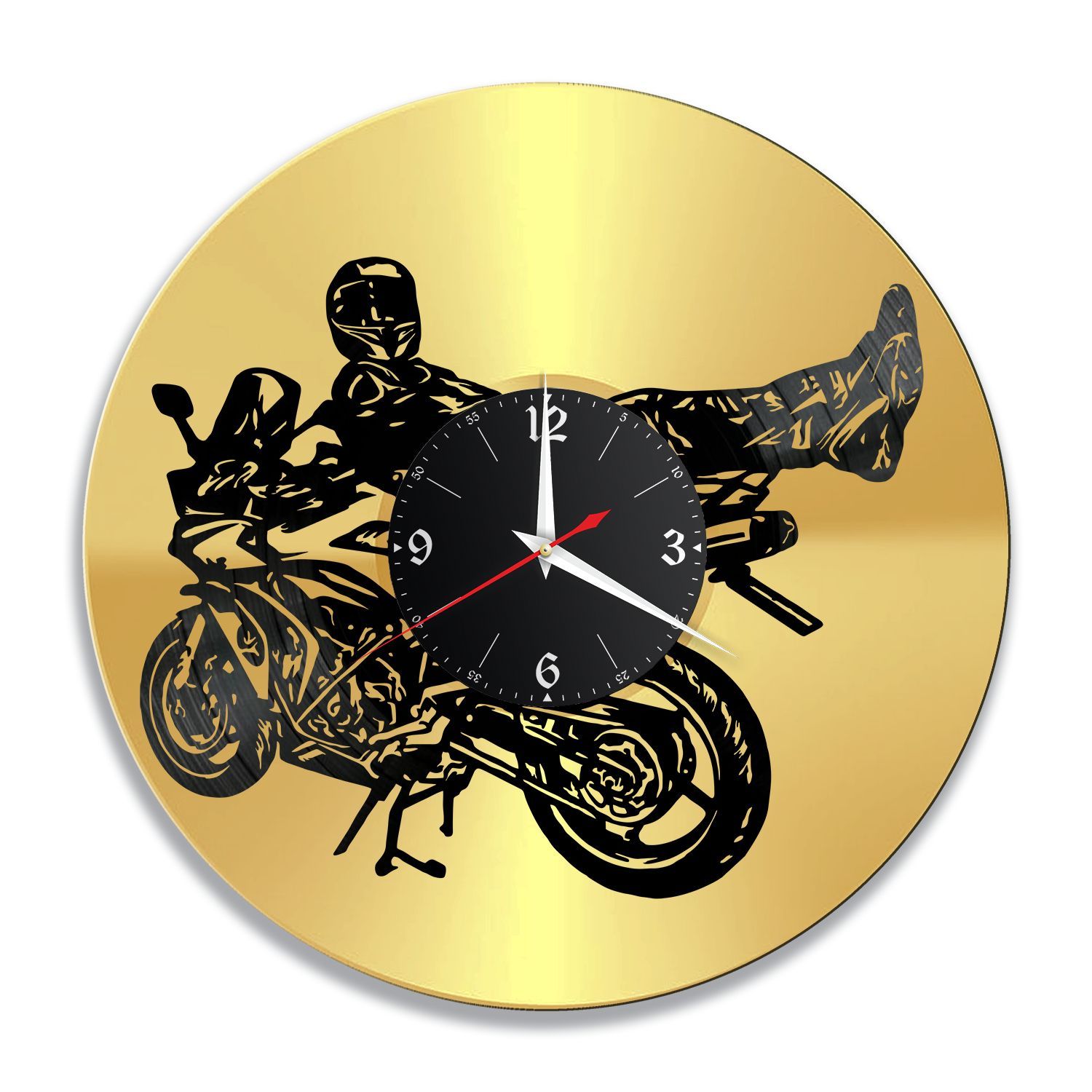 Часы настенные "Мото (Байкер лежит на мото), золото" из винила, №21 VC-12230-1