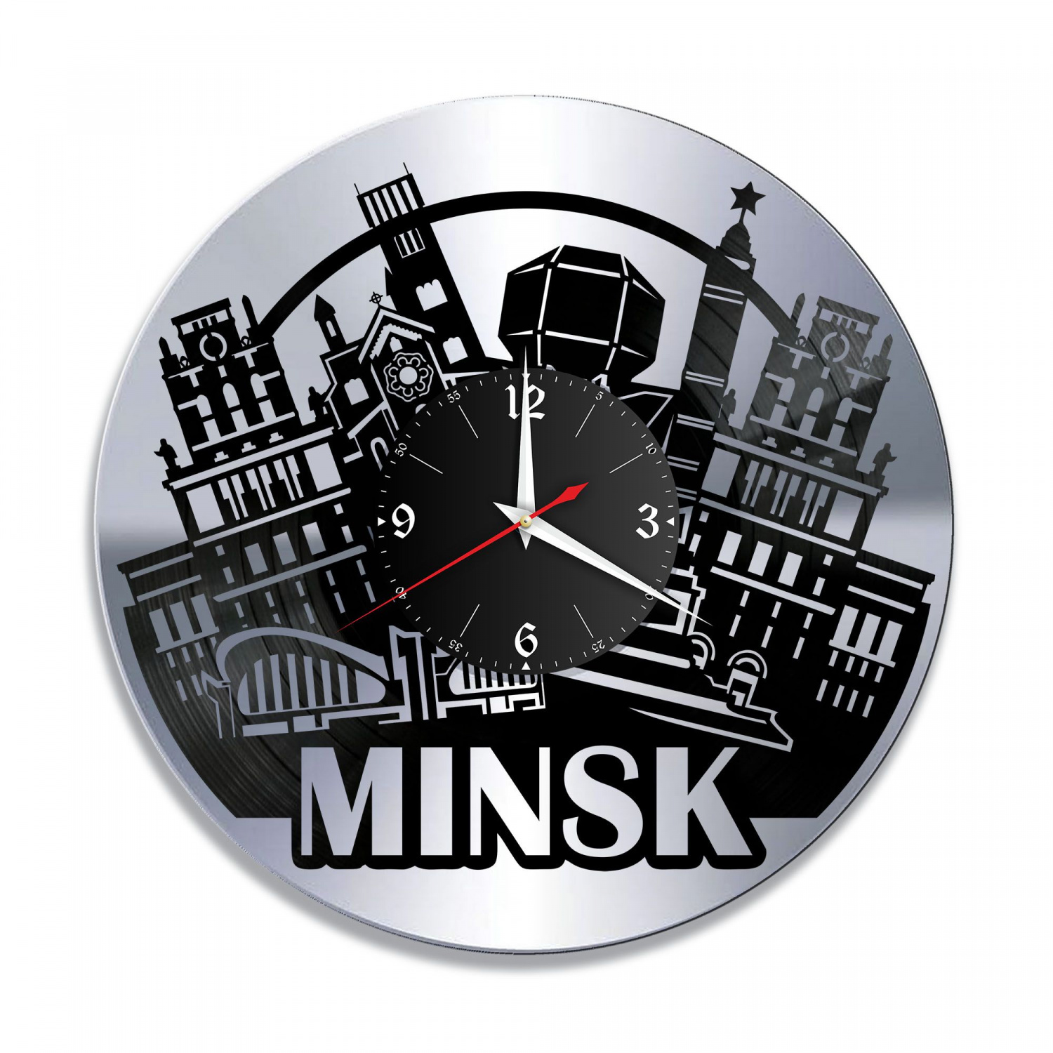 Часы настенные "город Минск EN, серебро" из винила, №2 VC-10462-2