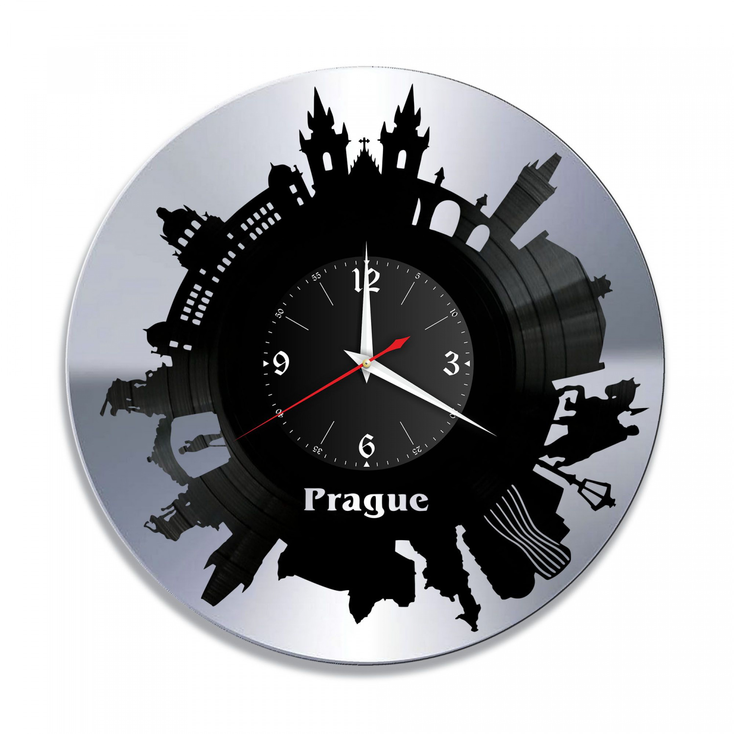 Часы настенные "город Прага, серебро" из винила, №1 VC-10487-2