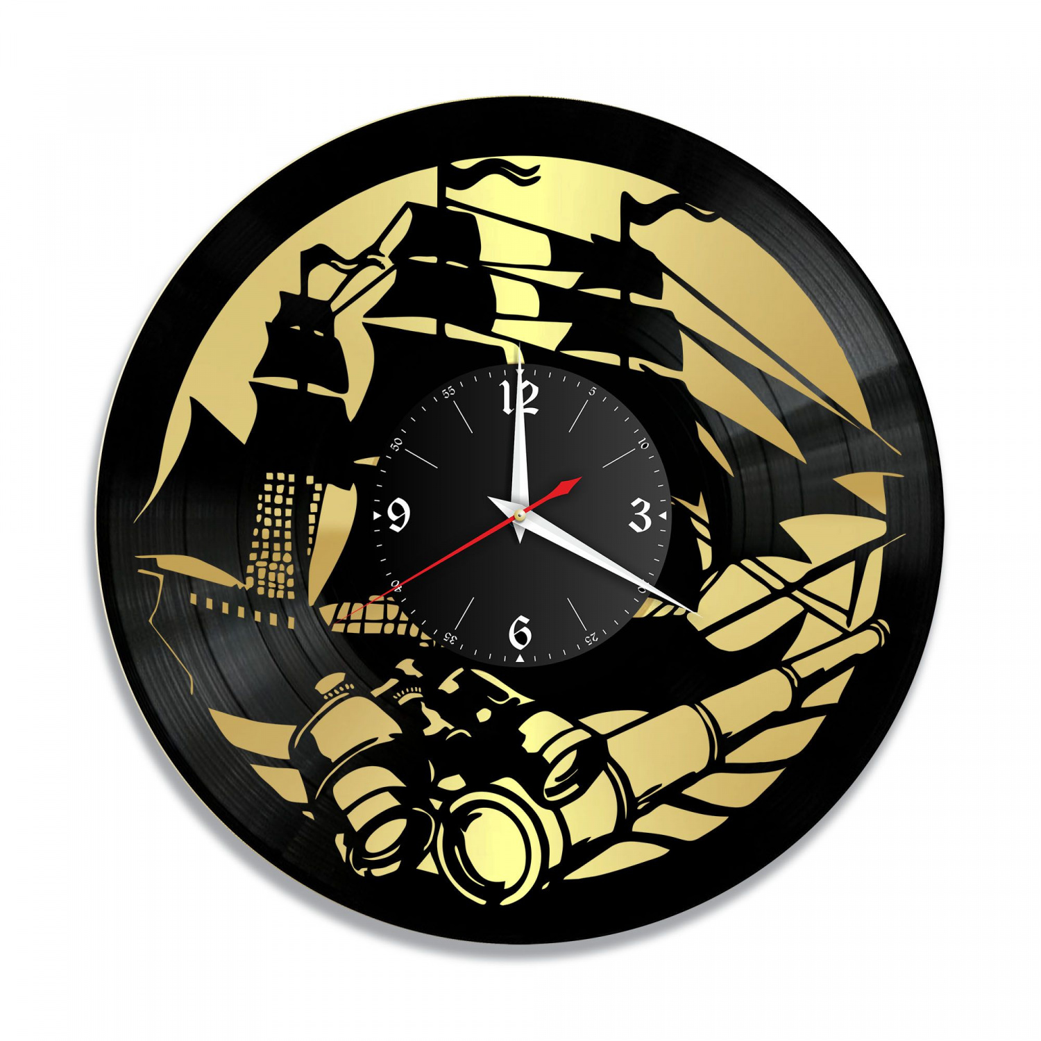 Часы настенные "Море (Корабли), золото" из винила, №3 VC-10652-1