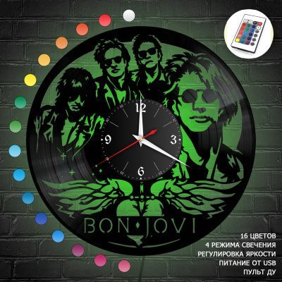 Часы с подсветкой "группа Bon Jovi" из винила, №1