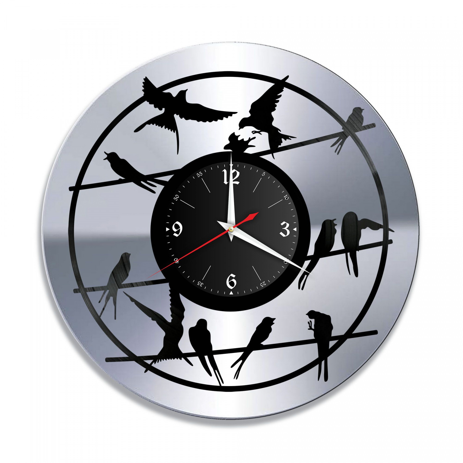 Часы настенные "Птицы, серебро" из винила, №3 VC-10946-2