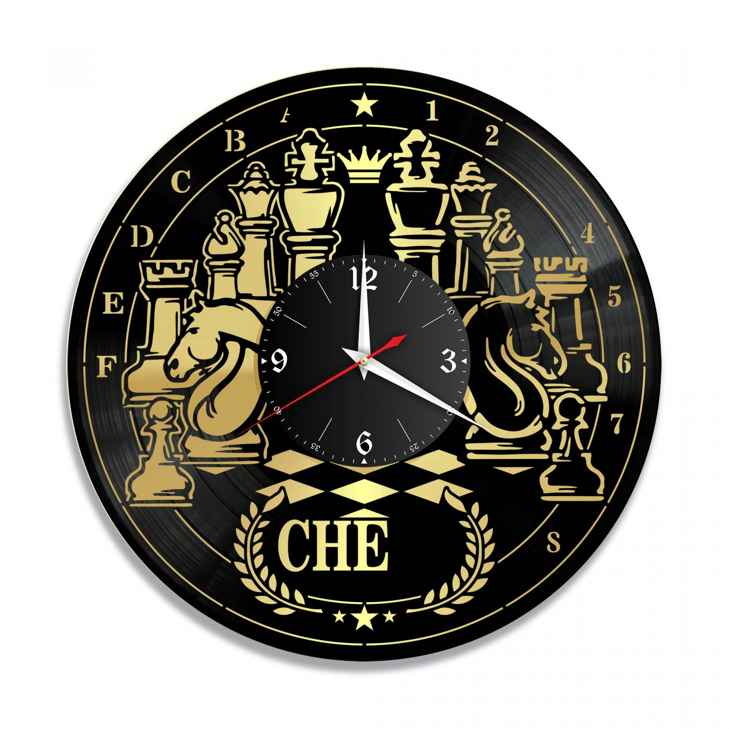 Часы настенные "Шахматы, золото" из винила, №2 VC-10662-1