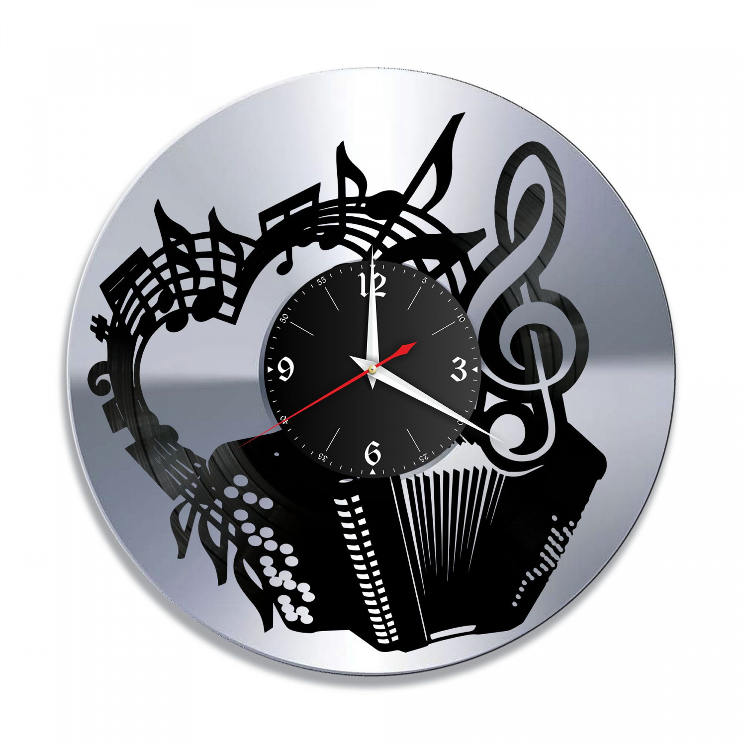Часы настенные "Музыка (Баян), серебро" из винила, №22 VC-10892-2
