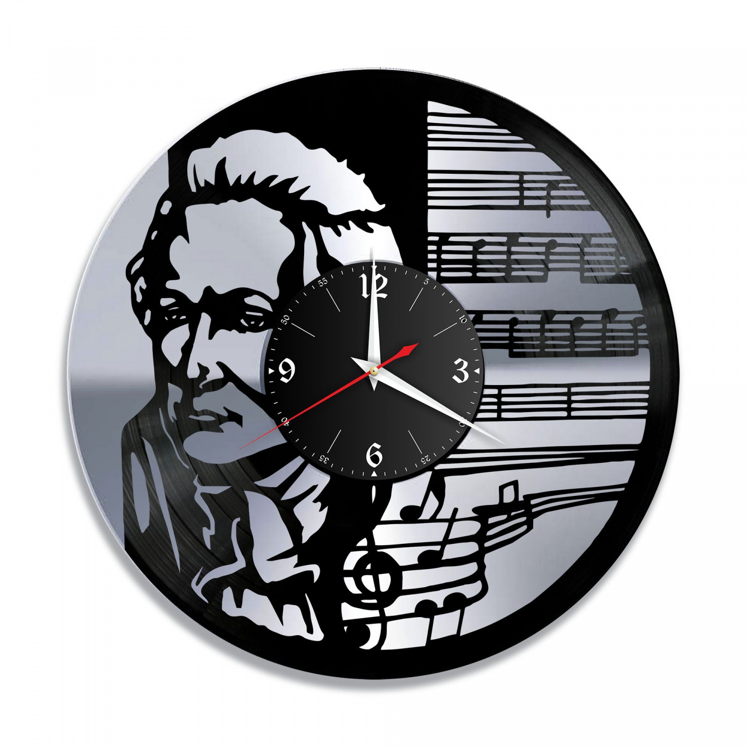 Часы настенные "Вольфганг Амадей Моцарт, серебро" из винила, №1 VC-10262-2