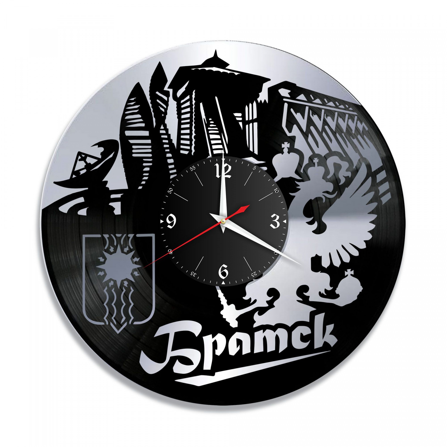 Часы настенные "город Братск, серебро" из винила, №1 VC-10493-2