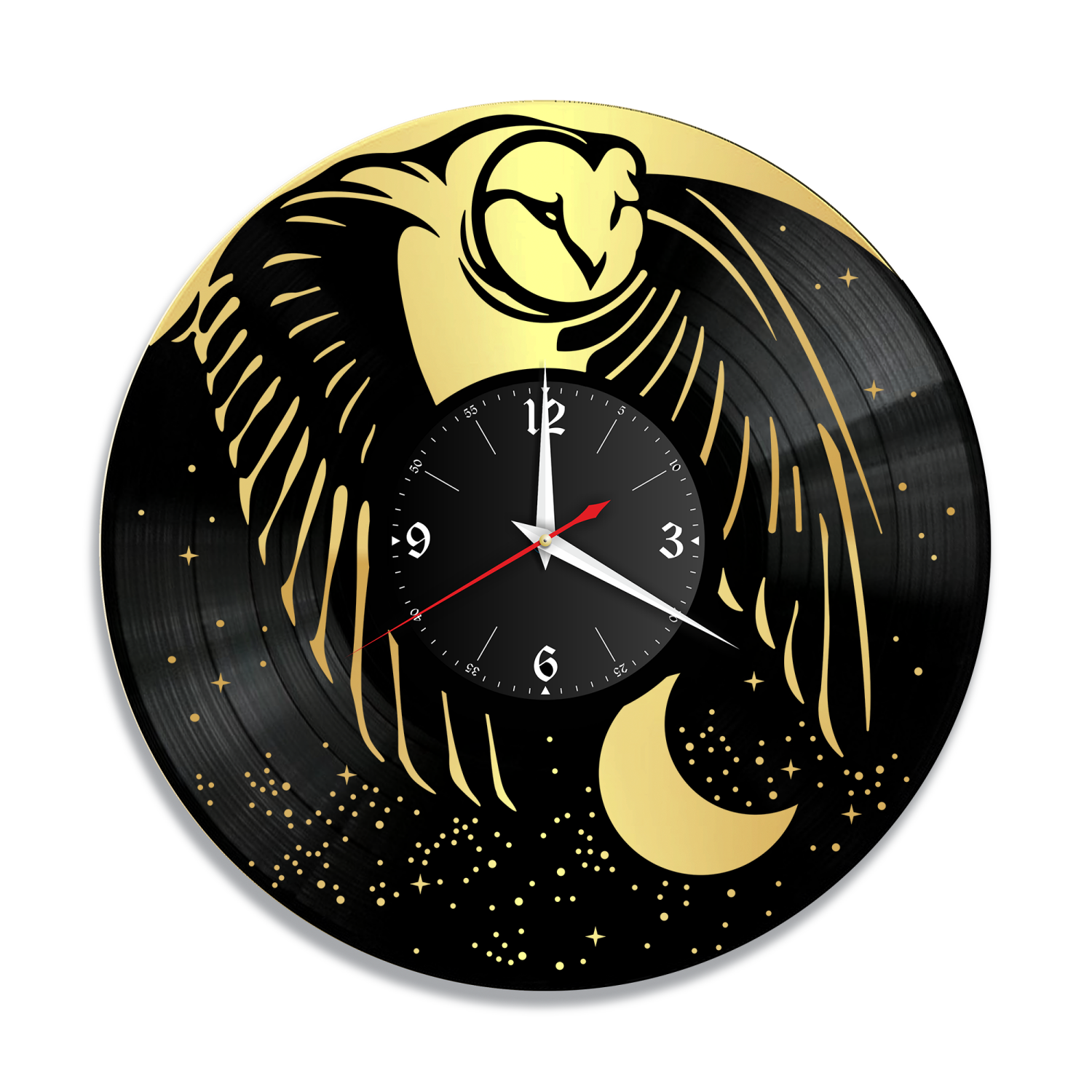 Часы настенные "Сова, золото" из винила, №R1 VC-12155-1