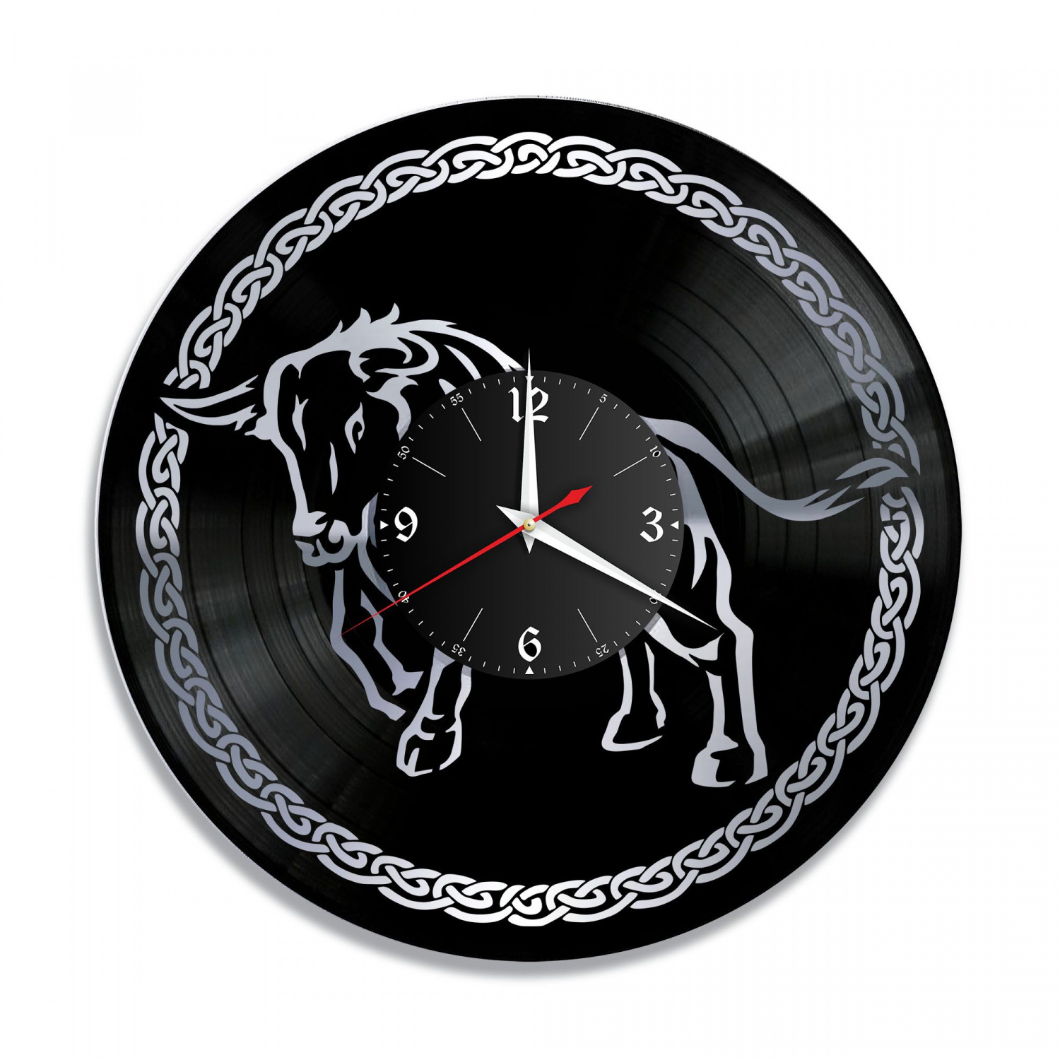 Часы настенные "Бык, серебро" из винила, №2 VC-10705-2