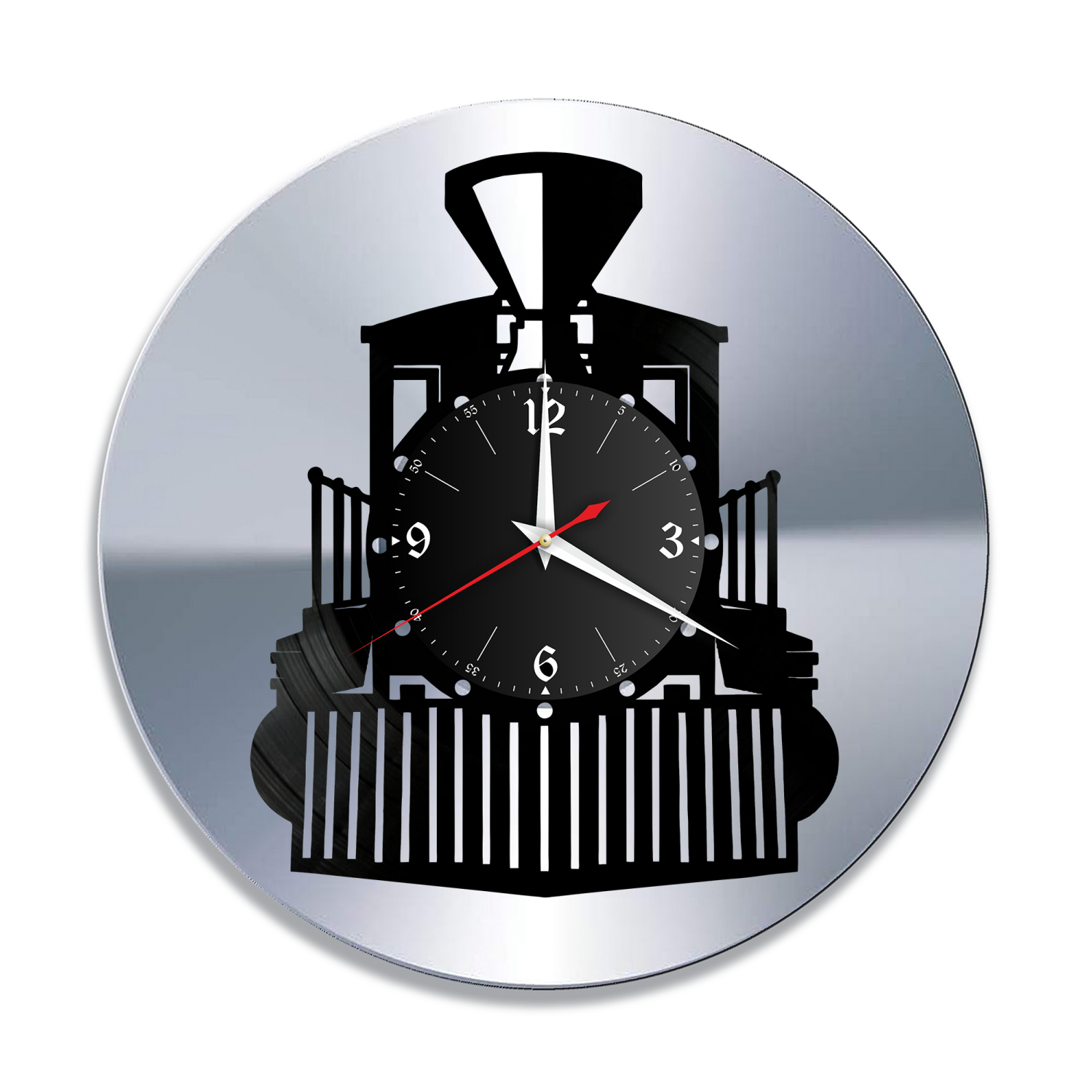 Часы настенные "Поезд, серебро" из винила, №2 VC-12144-2