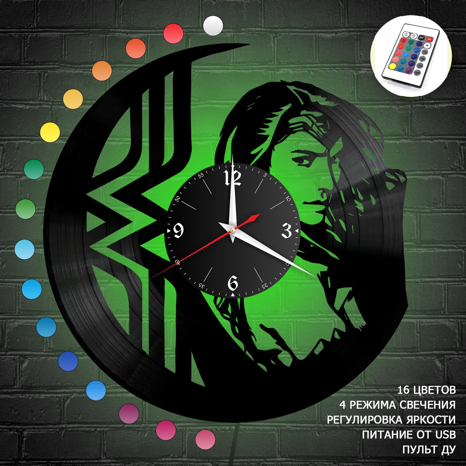 Часы с подсветкой "Чудо-Женщина" из винила, №1 VC-10913-RGB