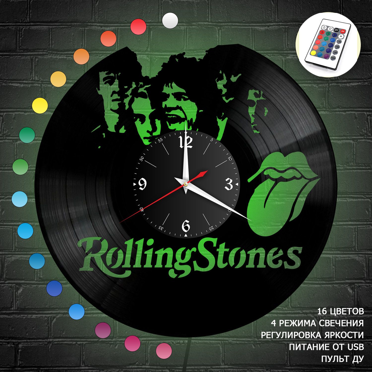 Часы с подсветкой "группа Rolling Stones" из винила, №3 VC-10156-RGB