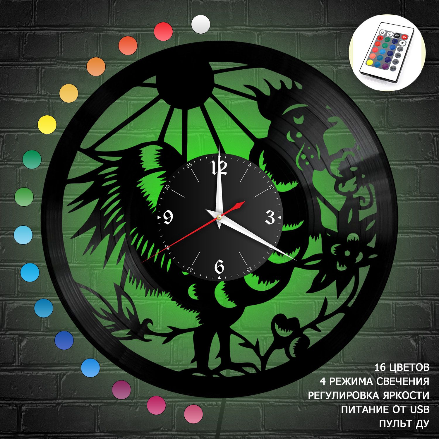 Часы с подсветкой "Петух" из винила, №1 VC-10723-RGB