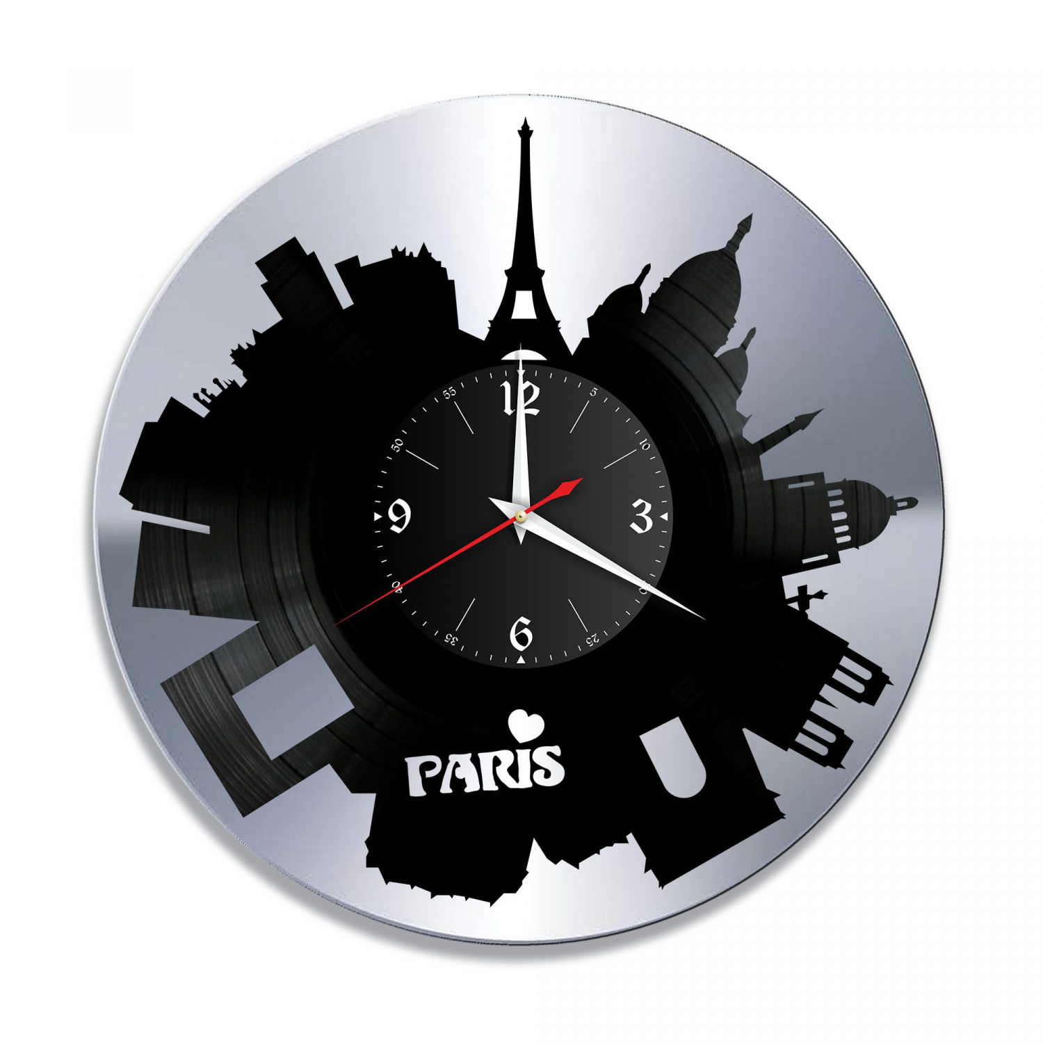 Часы настенные "город Париж, серебро" из винила, №3 VC-10483-2