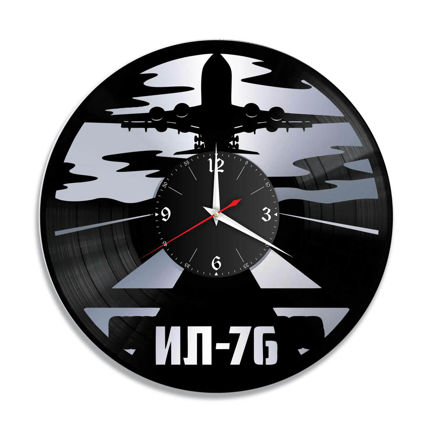 Часы настенные "Самолет ИЛ-76, серебро" из винила, №1 VC-12151-2