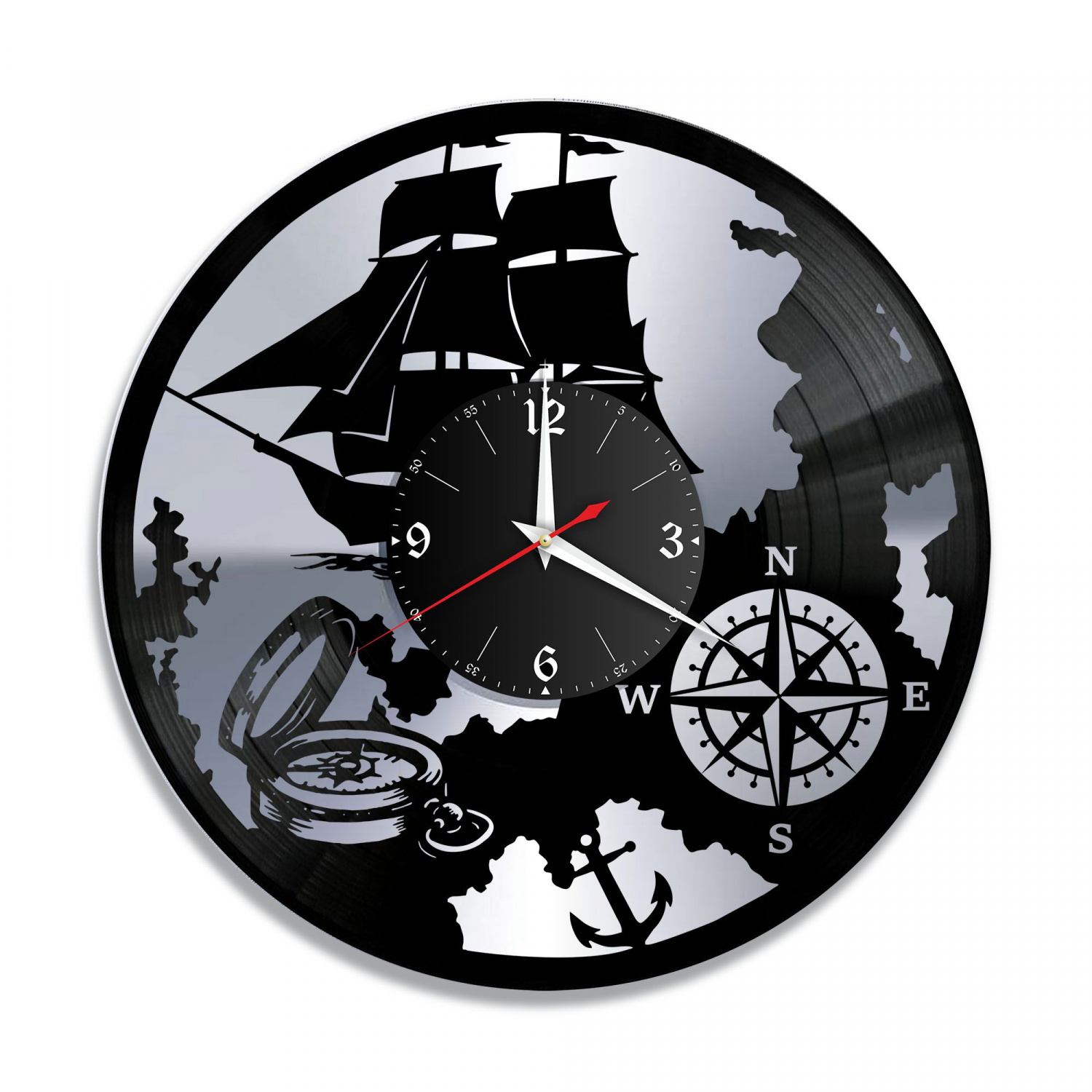 Часы настенные "Море (Корабль), серебро" из винила, №1 VC-10650-2