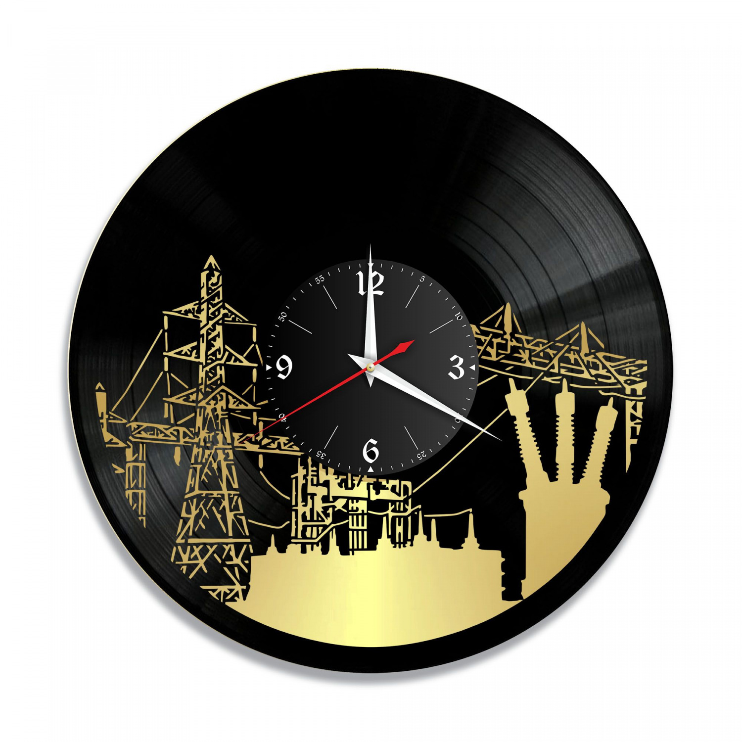 Часы настенные "Электроэнергия, золото" из винила, №1 VC-12062-1