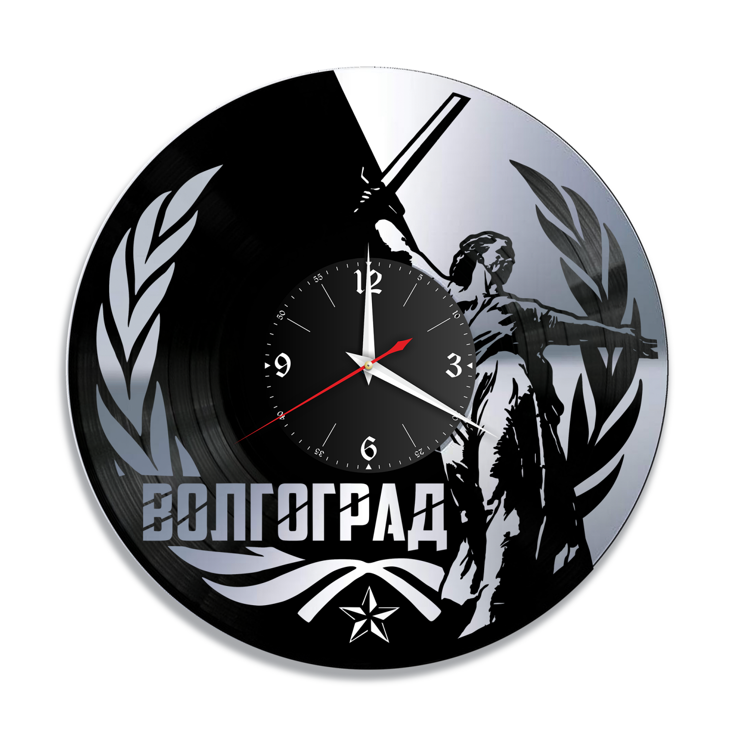 Часы настенные "Город Волгоград, серебро" из винила, №1 VC-12113-2