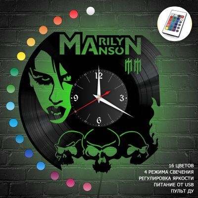 Часы с подсветкой "группа Marilyn Manson" из винила, №1