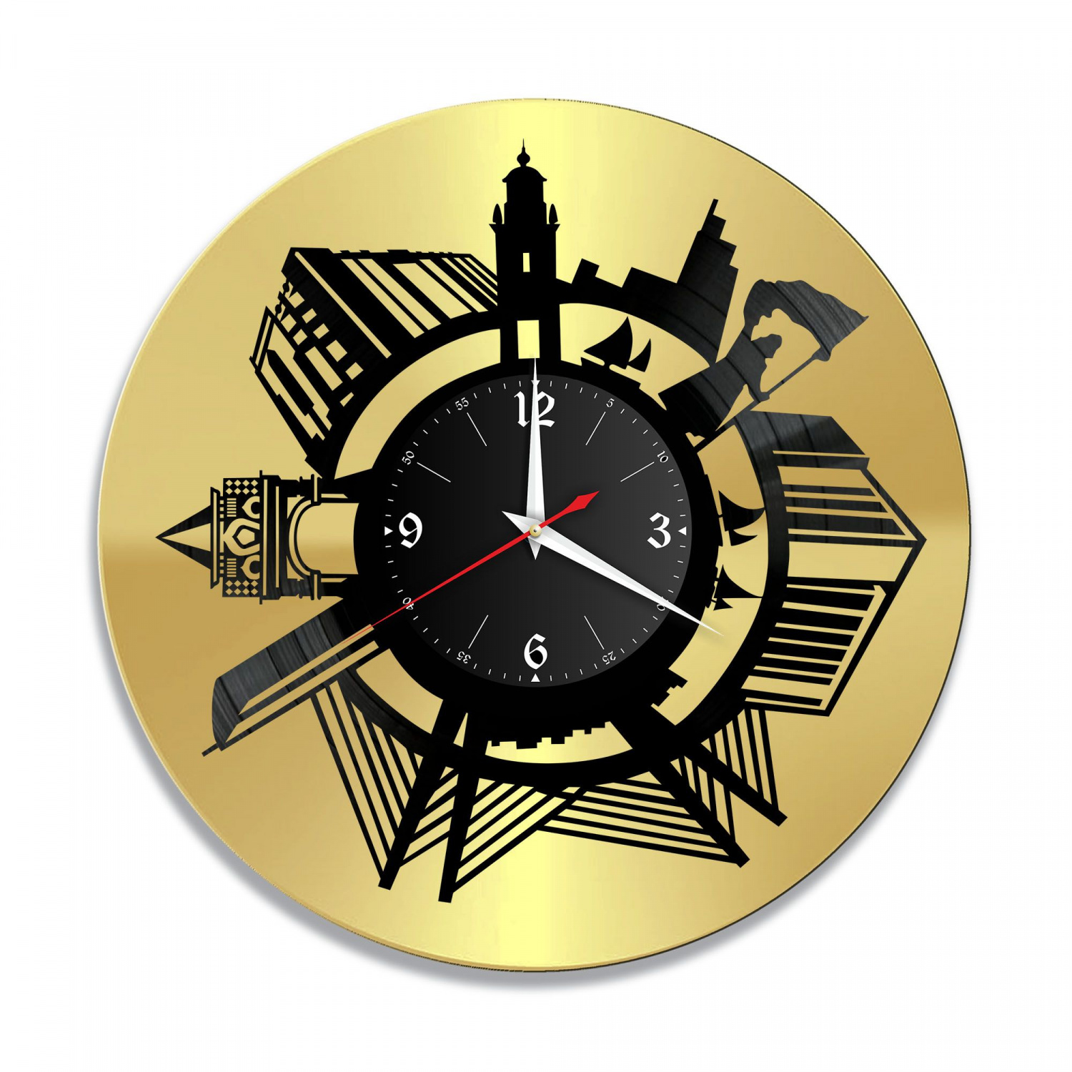 Часы настенные "Владивосток, золото" из винила, №1 VC-10494-1