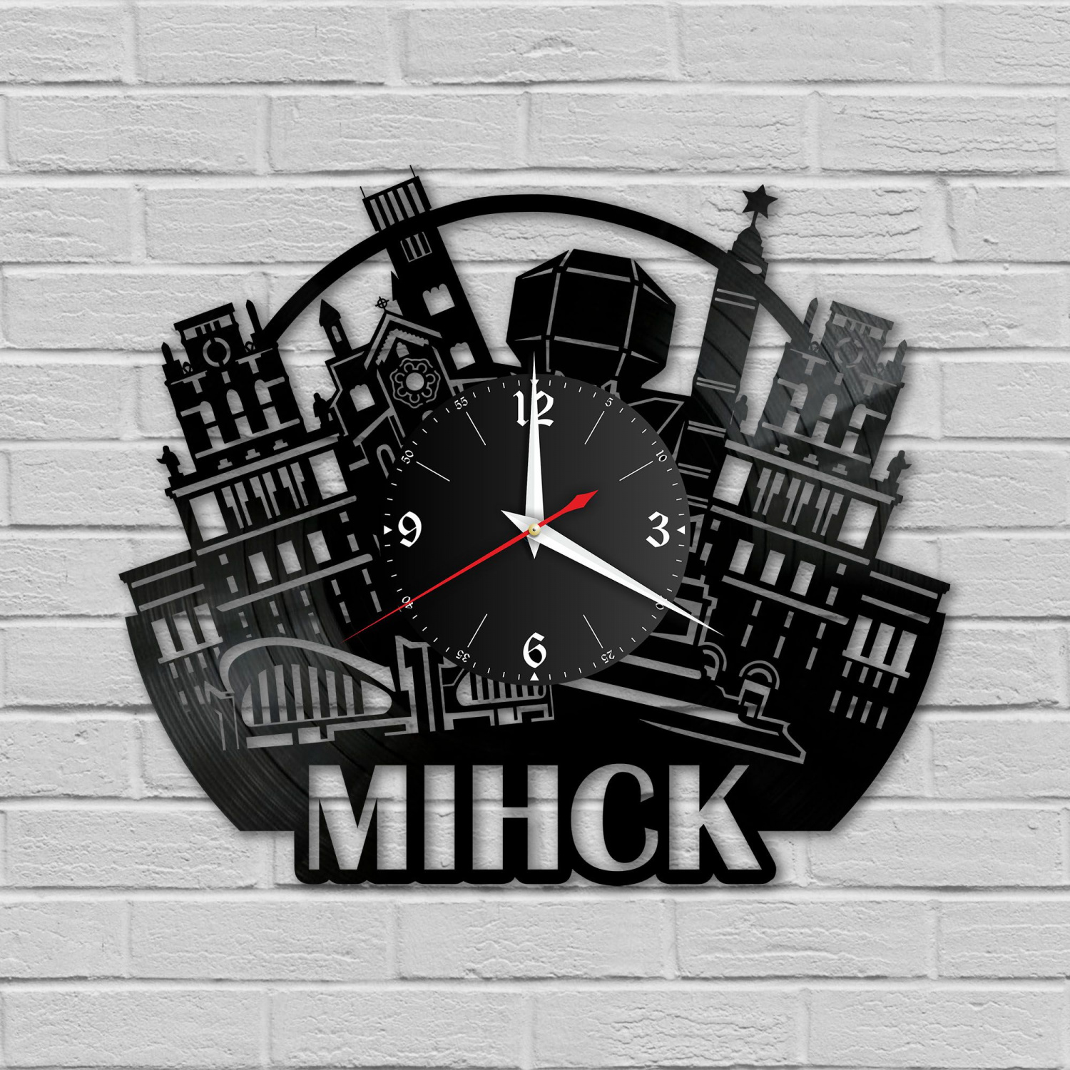 Часы настенные "город Минск BY" из винила, №1 VC-10461
