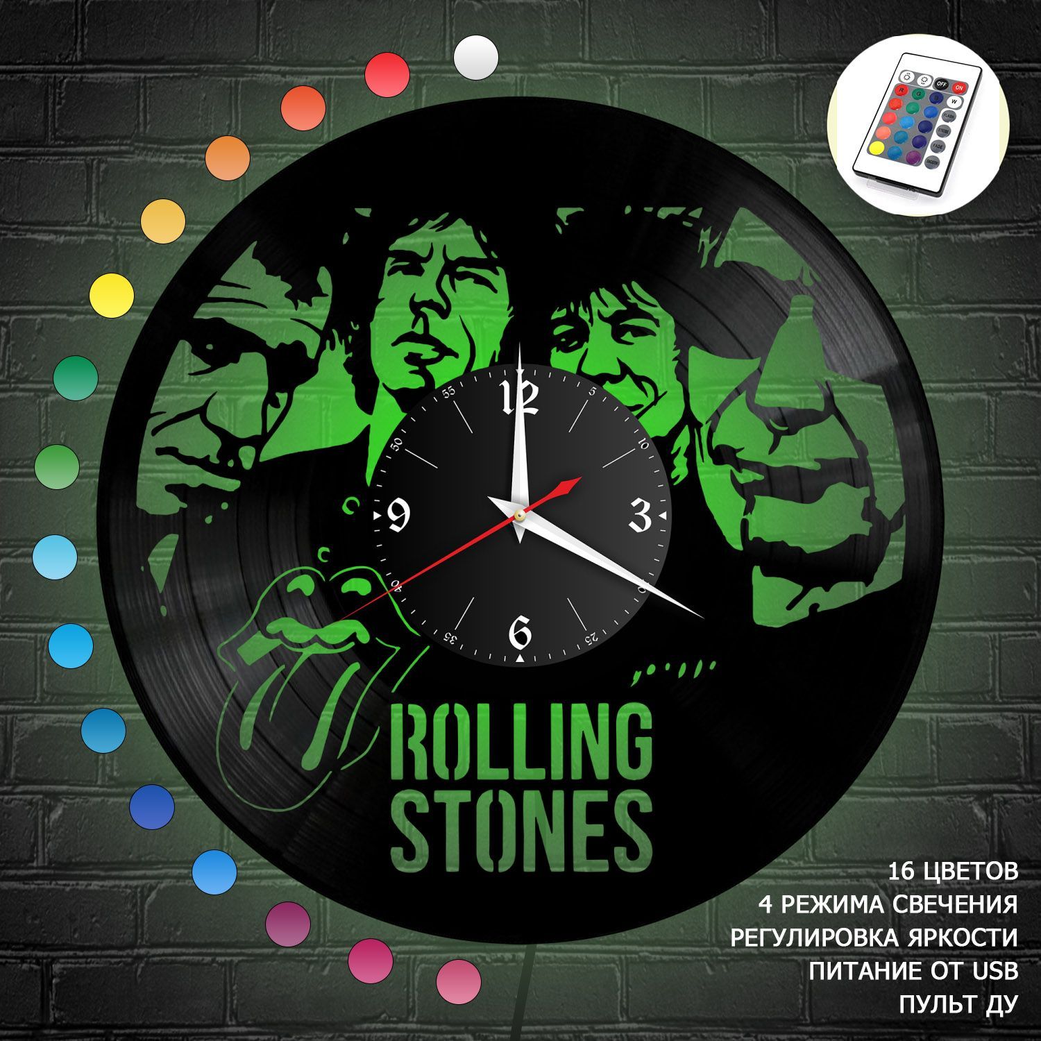 Часы с подсветкой "группа Rolling Stones" из винила, №4 VC-10157-RGB