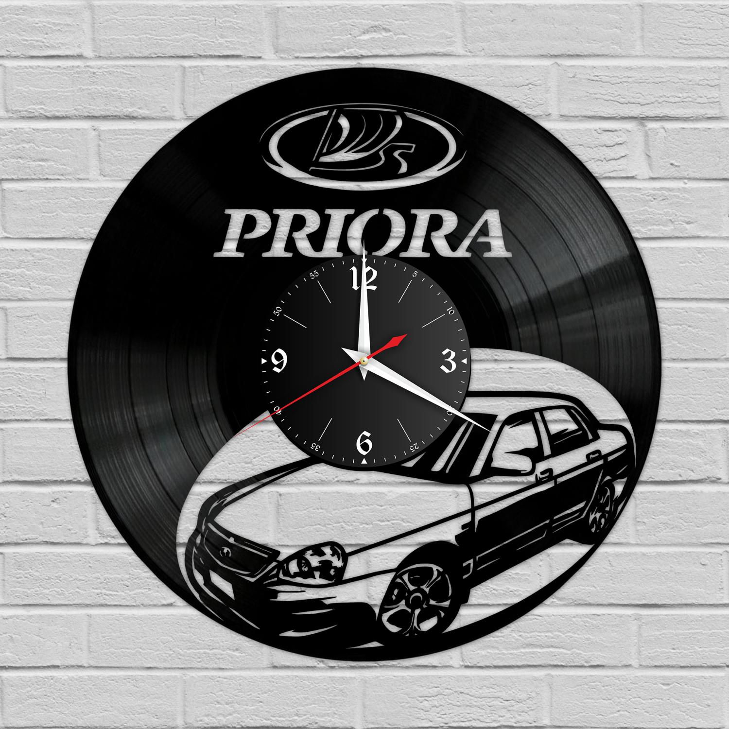 Часы настенные "Лада Приора (Priora)" из винила, №R1 VC-12132