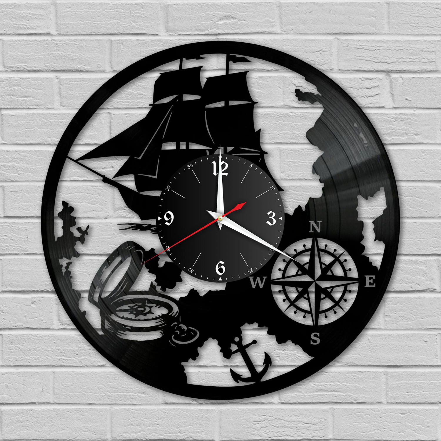 Часы настенные "Море (Корабль)" из винила, №1 VC-10650