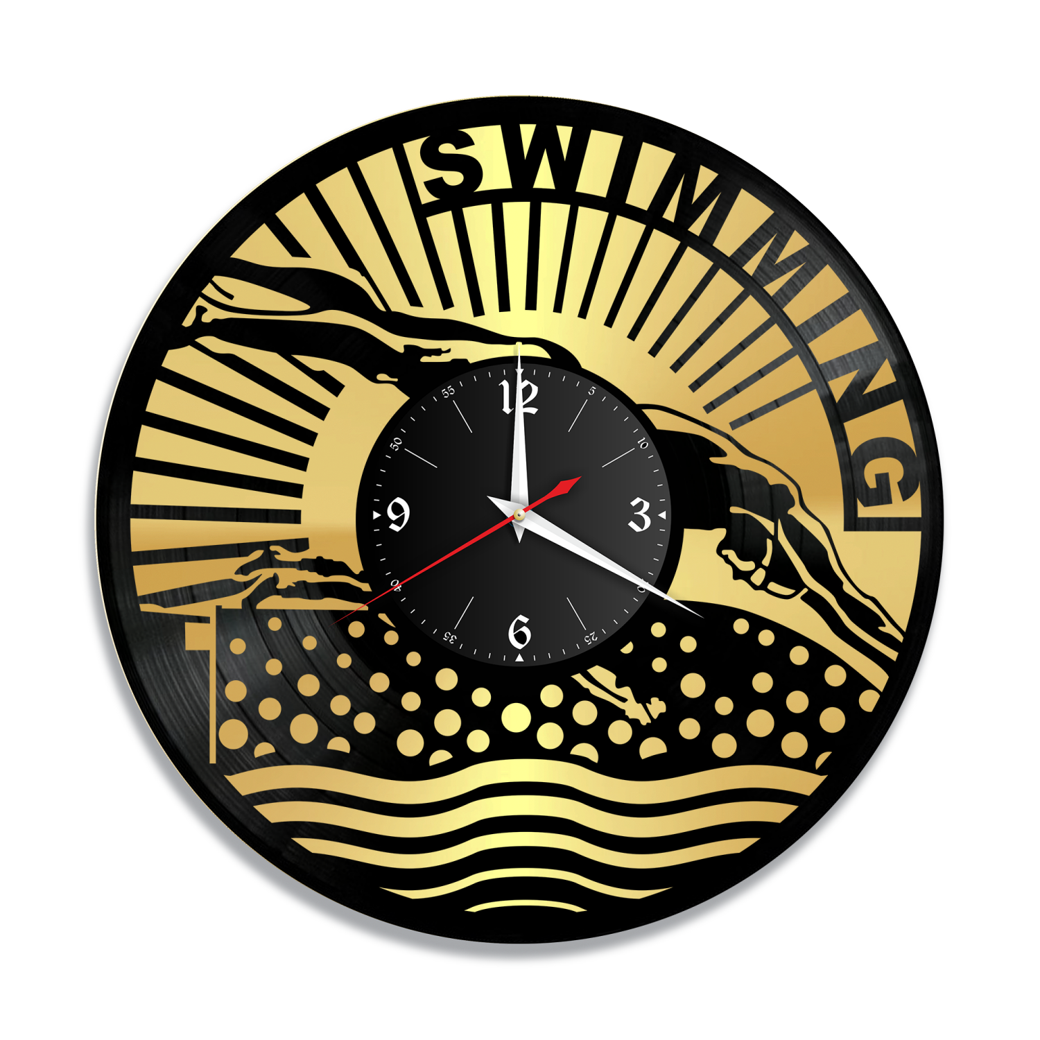 Часы настенные "Плавание, золото" из винила, №R1 VC-12142-1