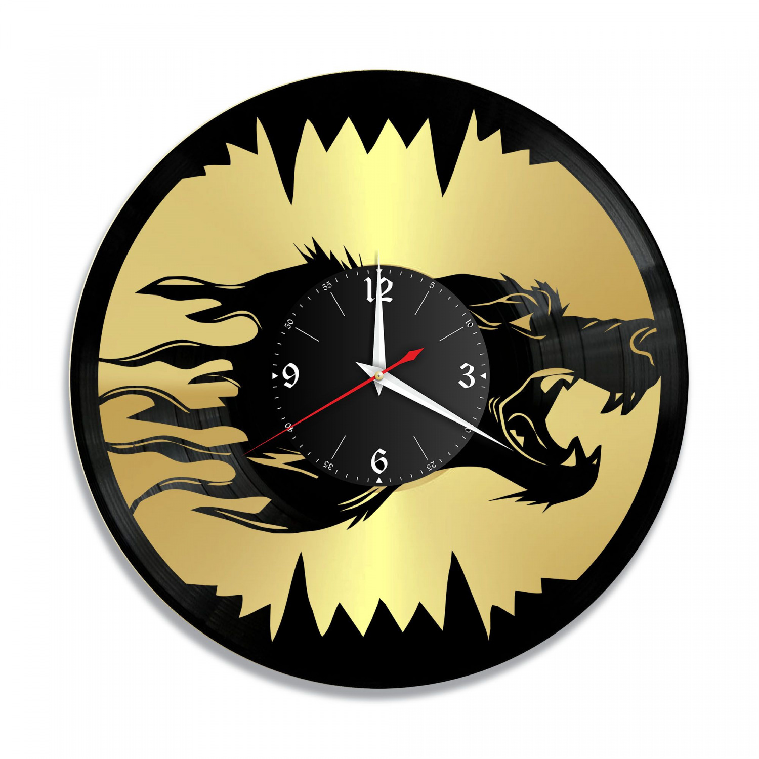 Часы настенные "Волк, золото" из винила, №2 VC-10707-1