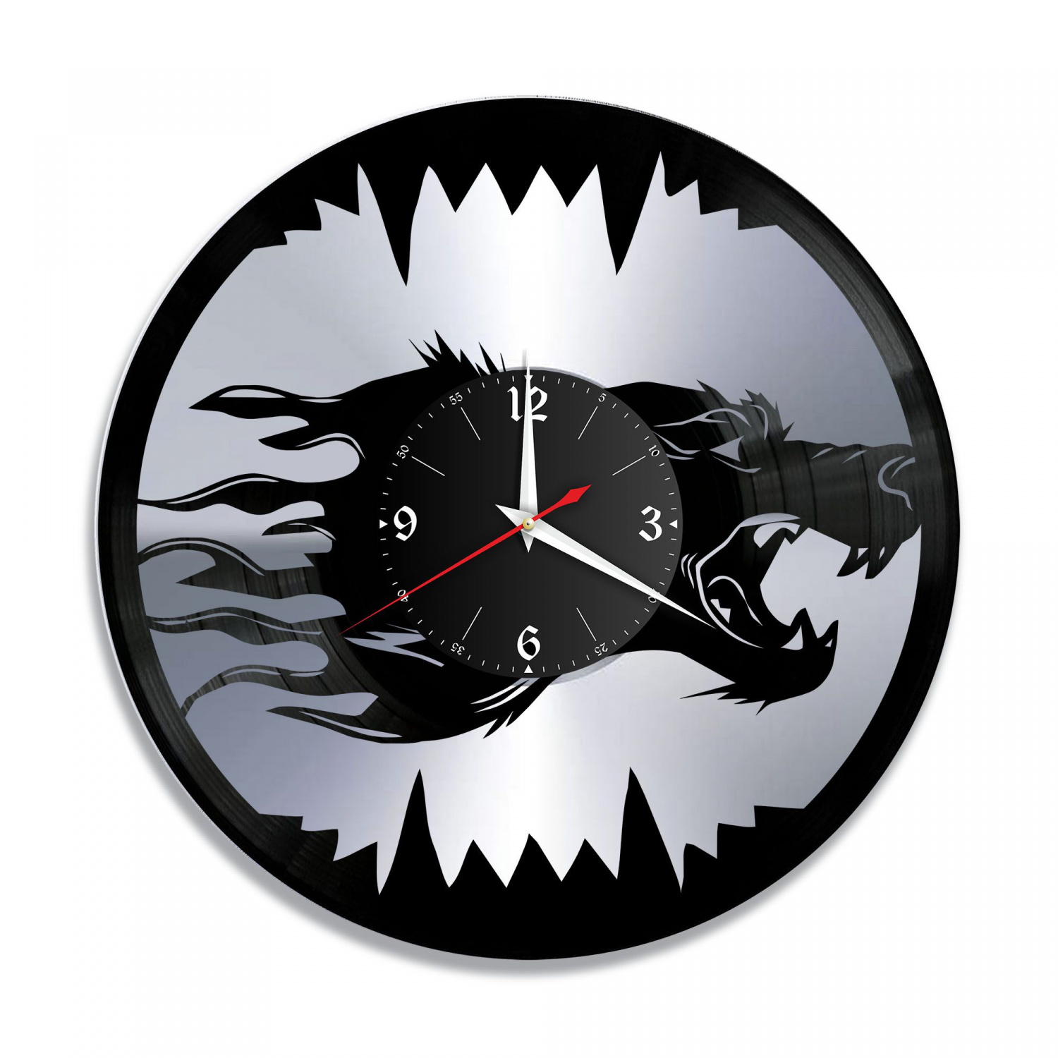 Часы настенные "Волк, серебро" из винила, №2 VC-10707-2