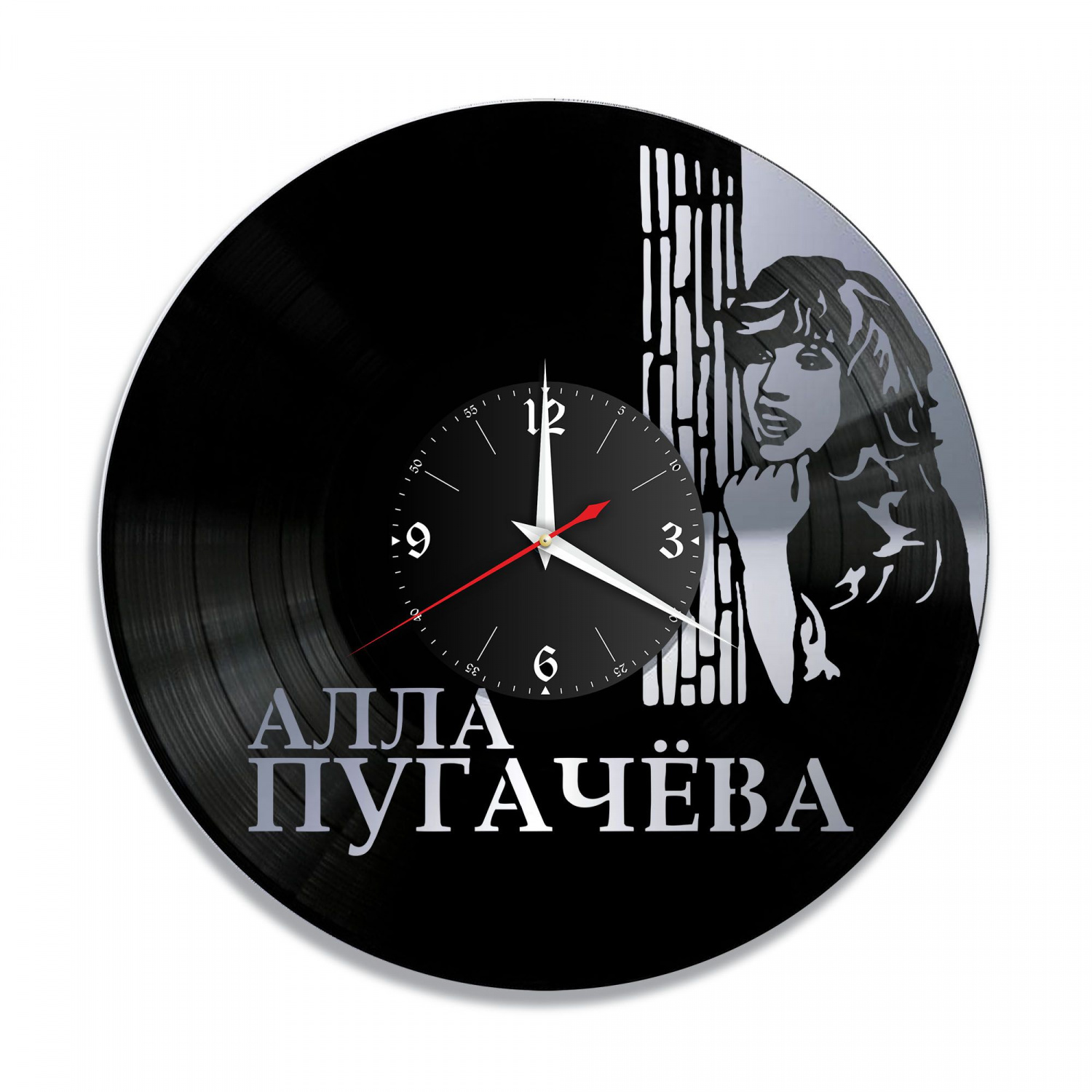 Часы настенные "Алла Пугачева, серебро" из винила, №2 VC-10199-2